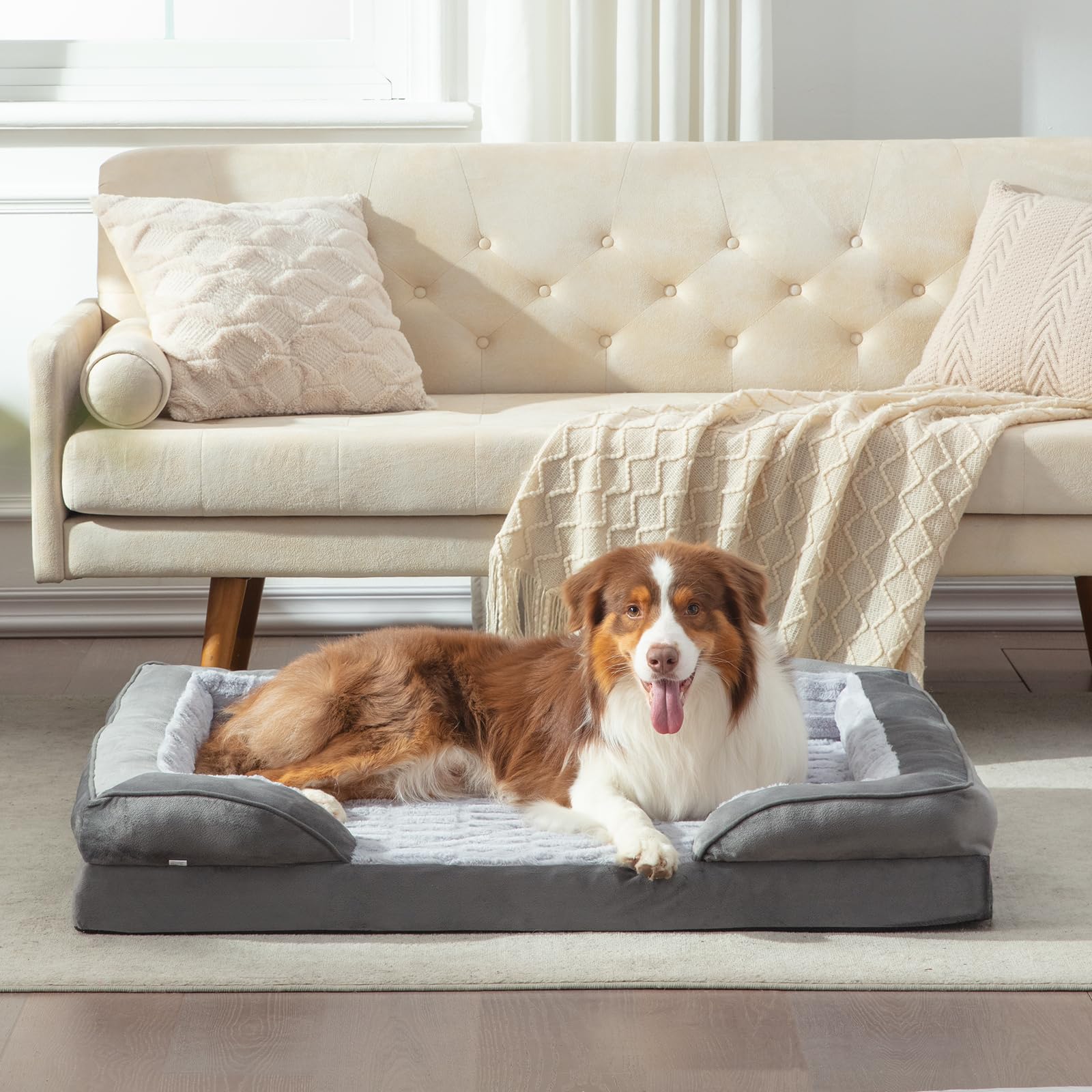 Furtime Orthopedic Dog Beds For Meidum Large Dogs, Washable Dog Bed With Supportive Foam, Pet Sofa With Removable Cover, Waterpr