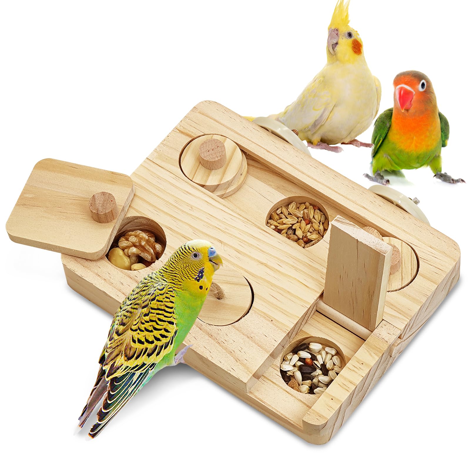 BNOSDM Wooden Bird Foraging Toys with Enrichment Puzzle for Training & Chewing Natural Wood Stand Platform Feeder Cage Accessori
