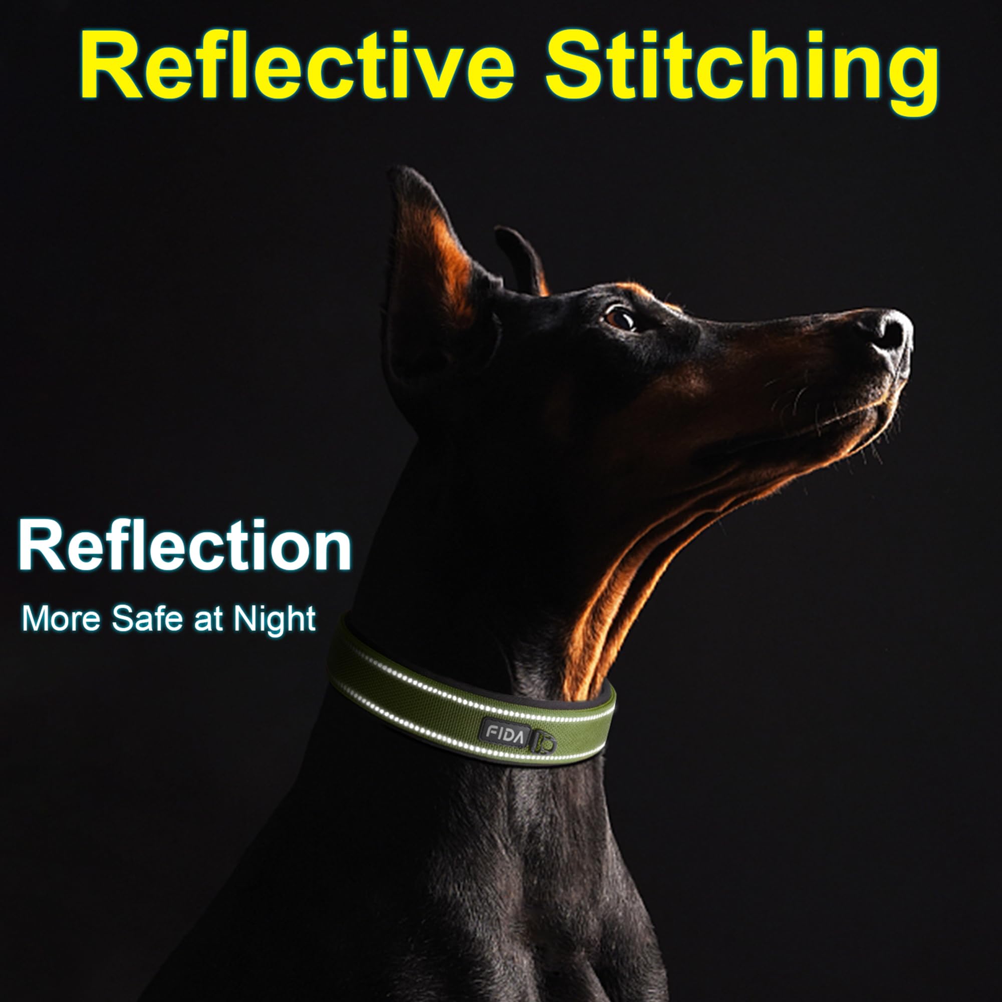 Fida Heavy Duty Dog Collar For Large Dogs, Ultra Comfortable Soft Neoprene Padded, Adjustable Reflective Nylon Pet Collar With D