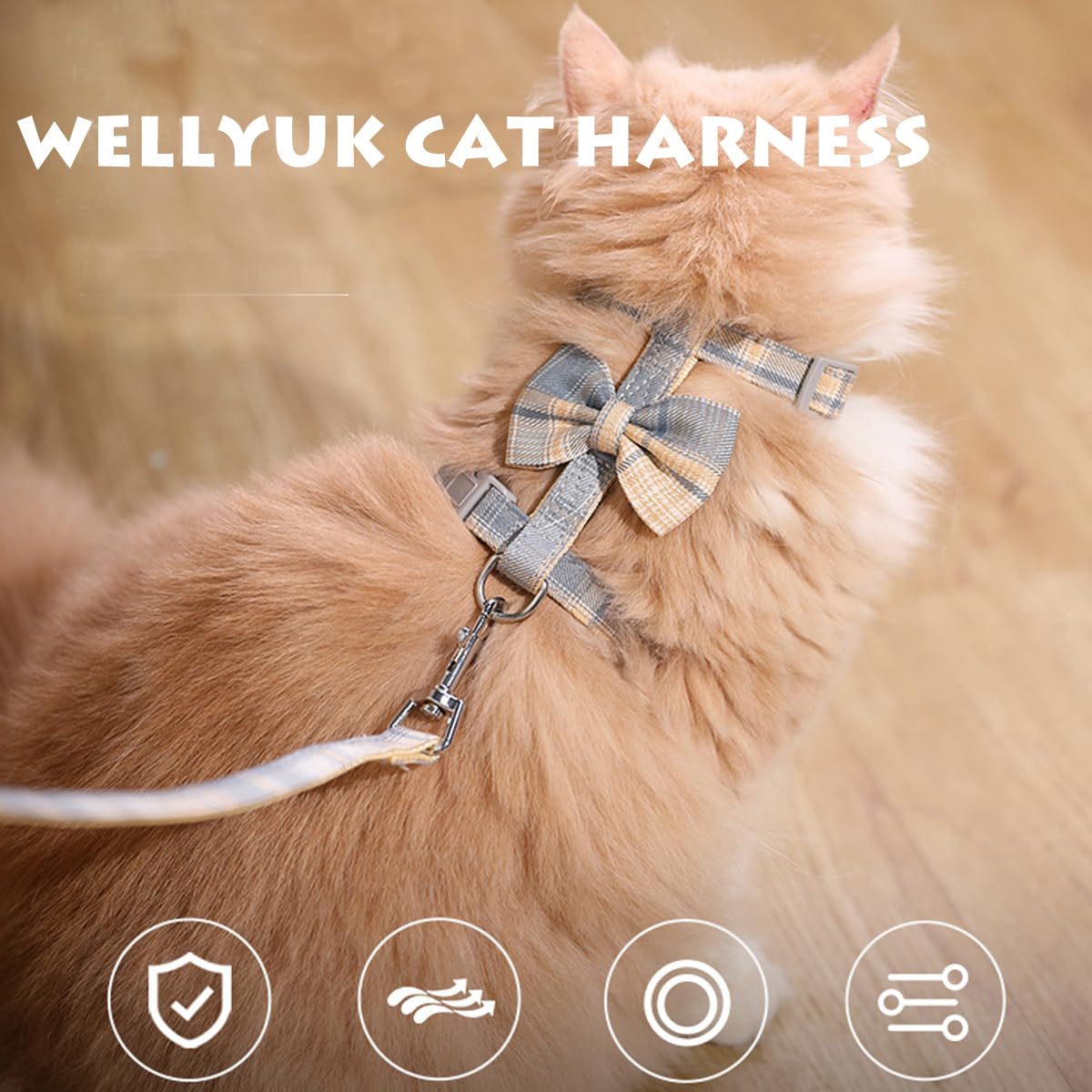 Wellyuk Cat Harness And Leash Set Escape Proof For Outdoor Walking Travel With Cute Blue Bowtie, Kitten Soft Lightweight Small A