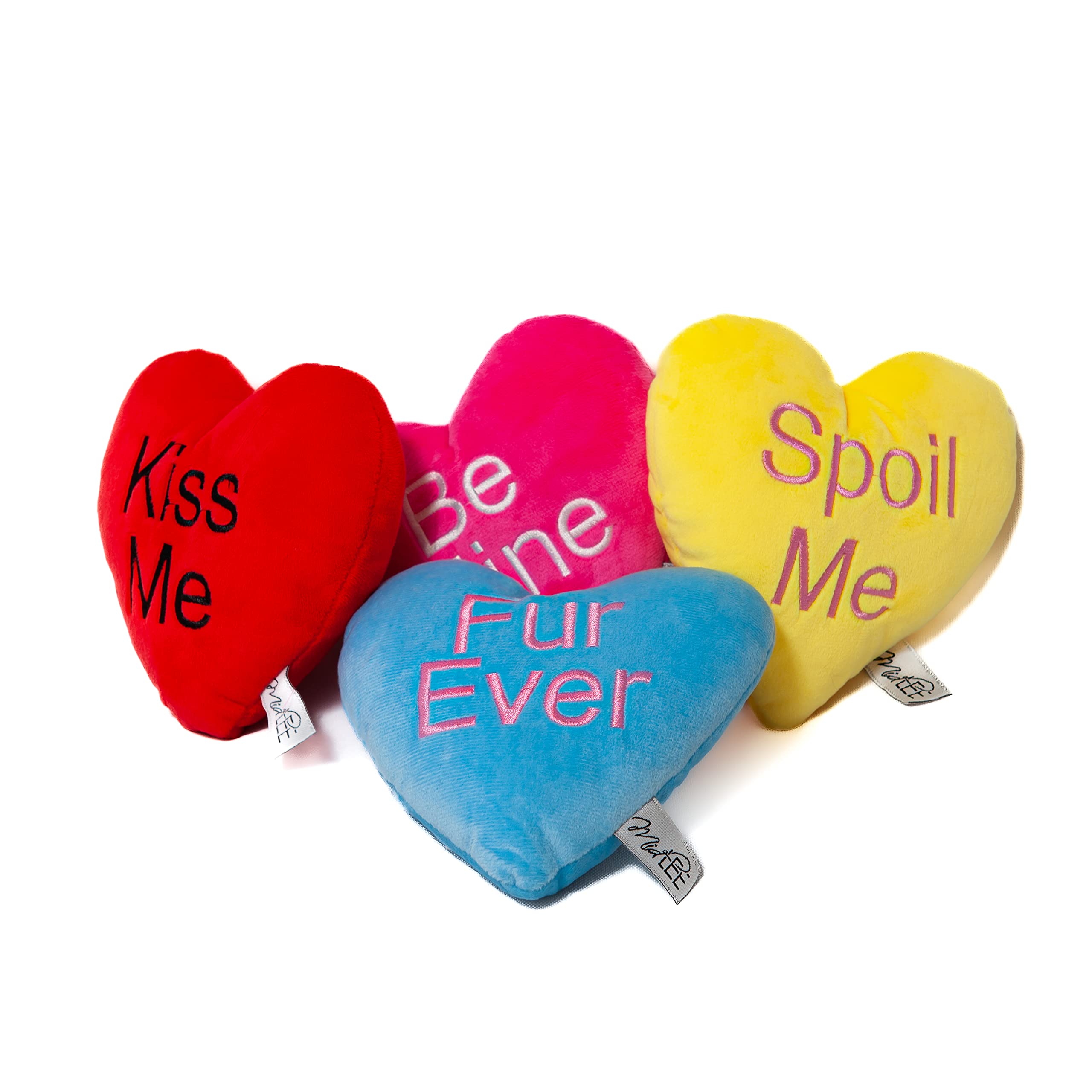 Midlee Candy Heart Valentines Dog Toy- Set of 4- Large- Conversation Plush Squeaky Present