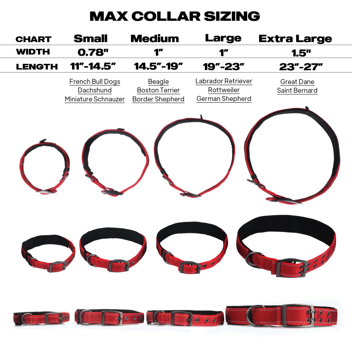 PetiFine Heavy Duty Dog Collar, Adjustable Neoprene, Reflective, X-Large (24"-28"), Red