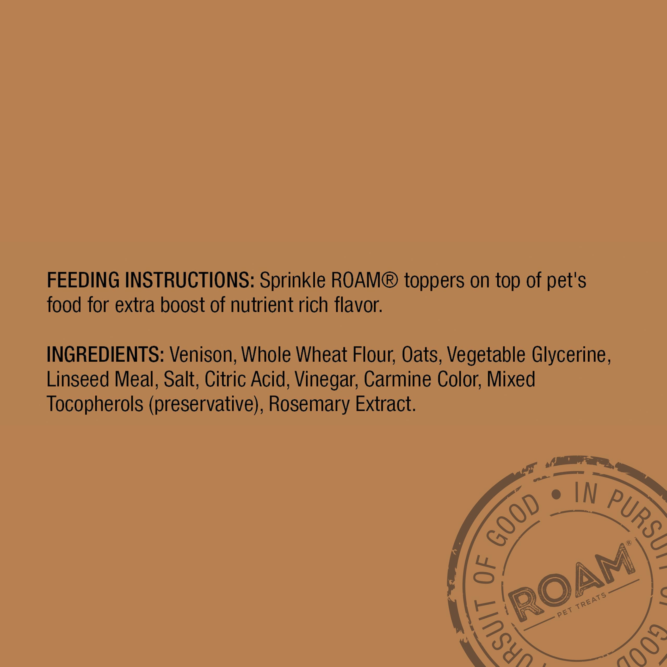 ROAM Pet Treats Bucky Exotic Dog Topper, Venison Dog Treats - Single Protein, Sustainably Raised Venison Meat Dog Food Topper -