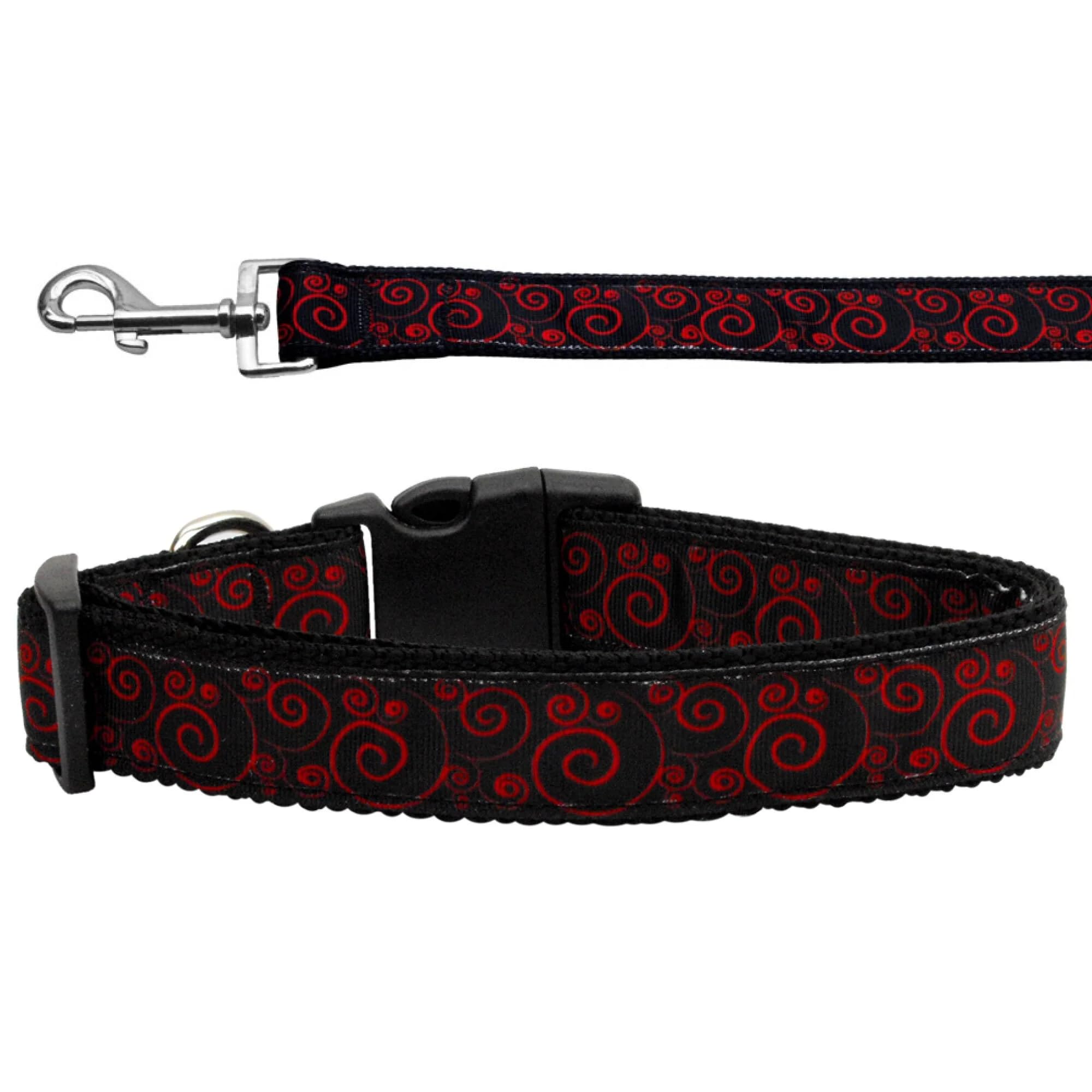 Pet Dog and Cat Nylon Collar or Leash, "Red & Black Swirly" 3/8" w x 6 ft. leash