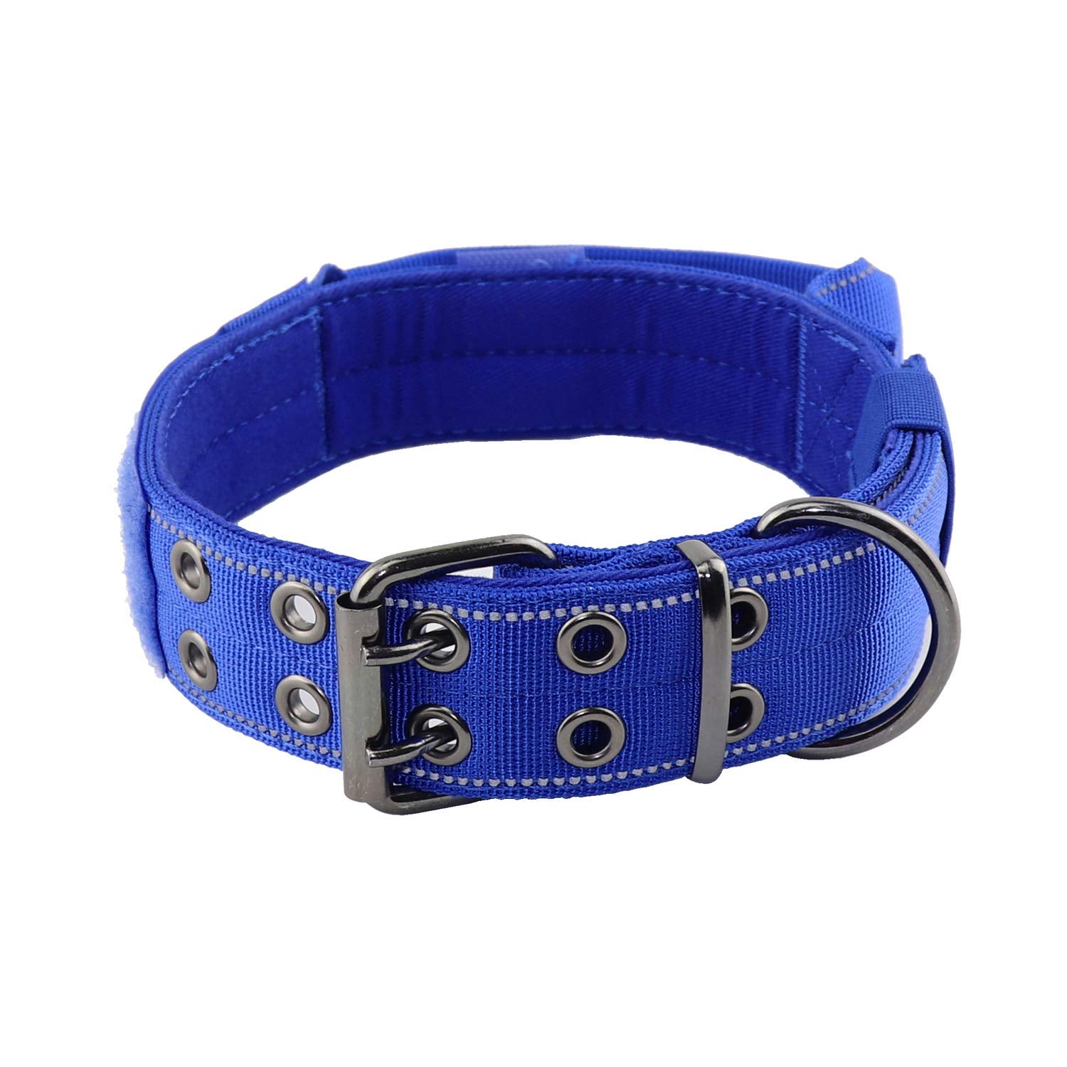 Yunleparks Reflective Dog Collar Heavy Duty Dog Collar with Control Handle and Metal Buckle for Dog Training(XL,Blue)