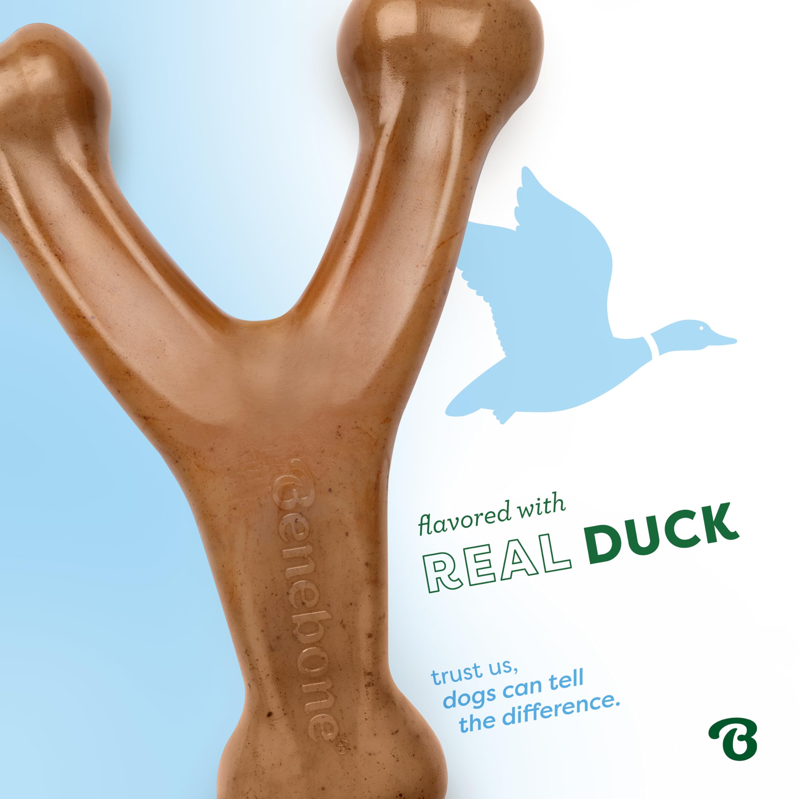 Benebone Wishbone Durable Dog Chew Toy for Aggressive Chewers, Duck, Made in USA, Small
