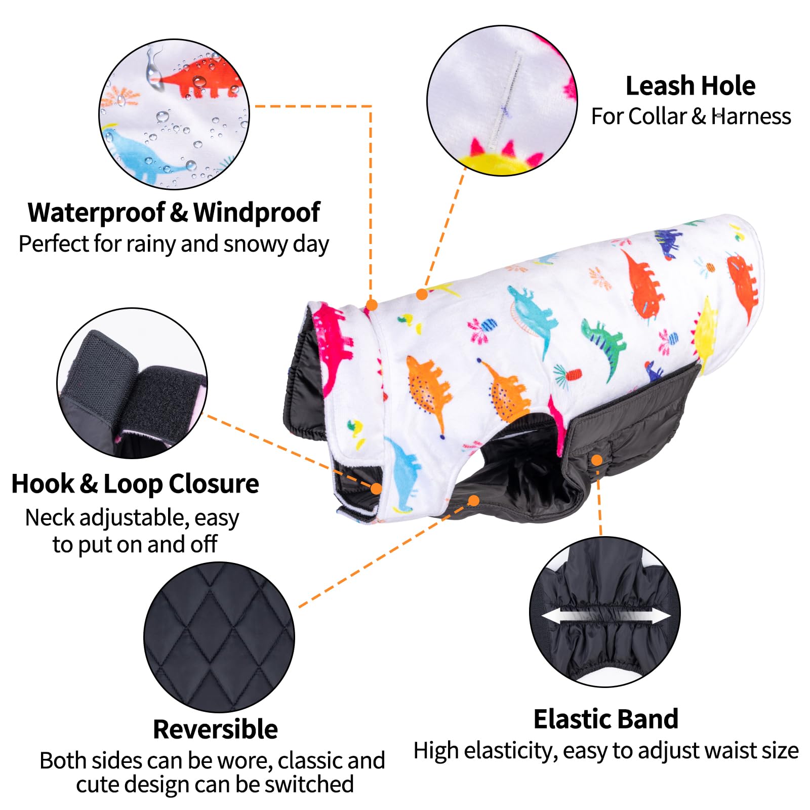 Cutebone Reversible Dog Jacket - Winter Coat, Windproof & Waterproof, Adjustable Vest For Small, Medium, Large Dogs