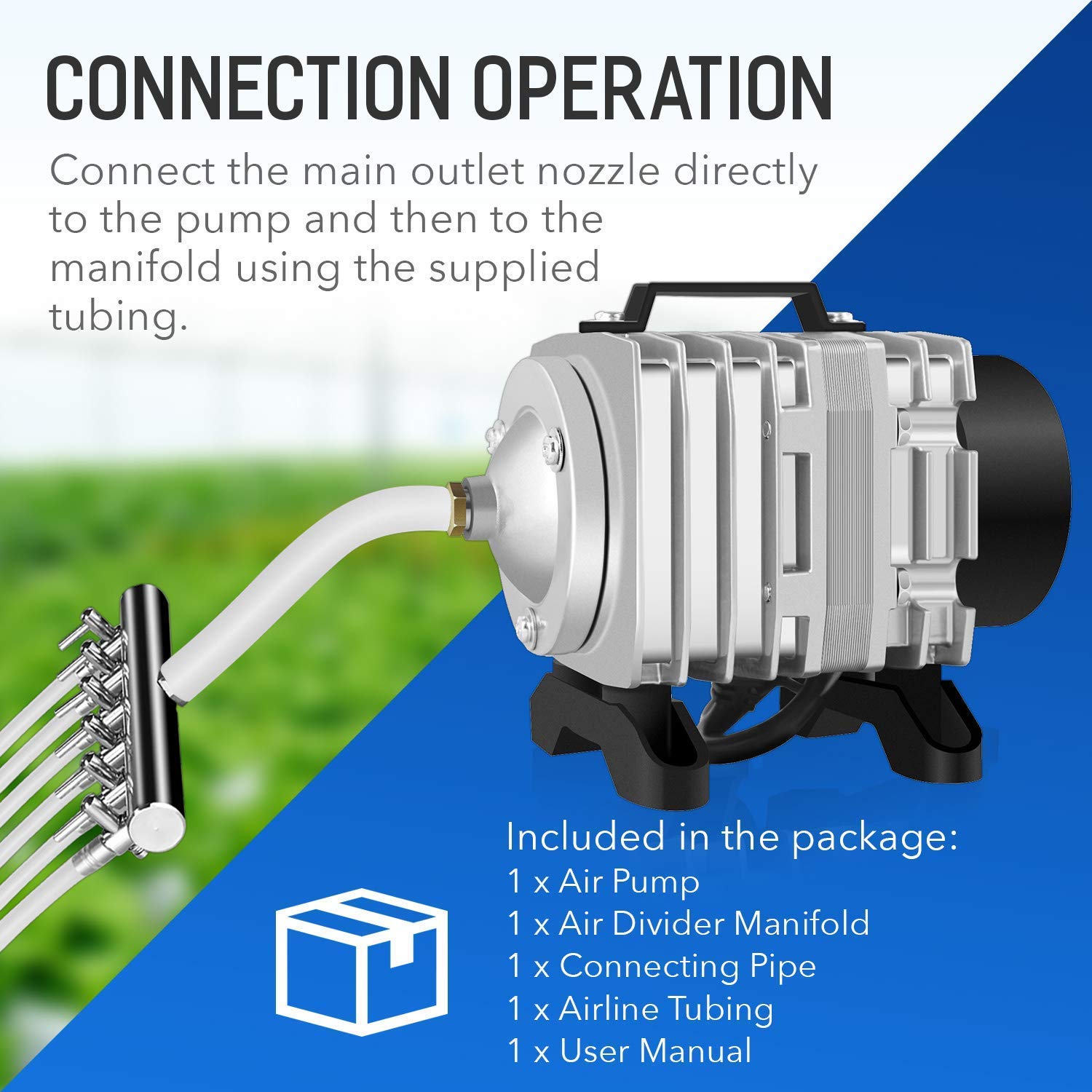 Simple Deluxe 602 GPH Air Pump 18W 38L/min 6 Adjustable Air Flow Outlets with 25 Feet Airline Tubing for Aquarium, Pond, Hydropo