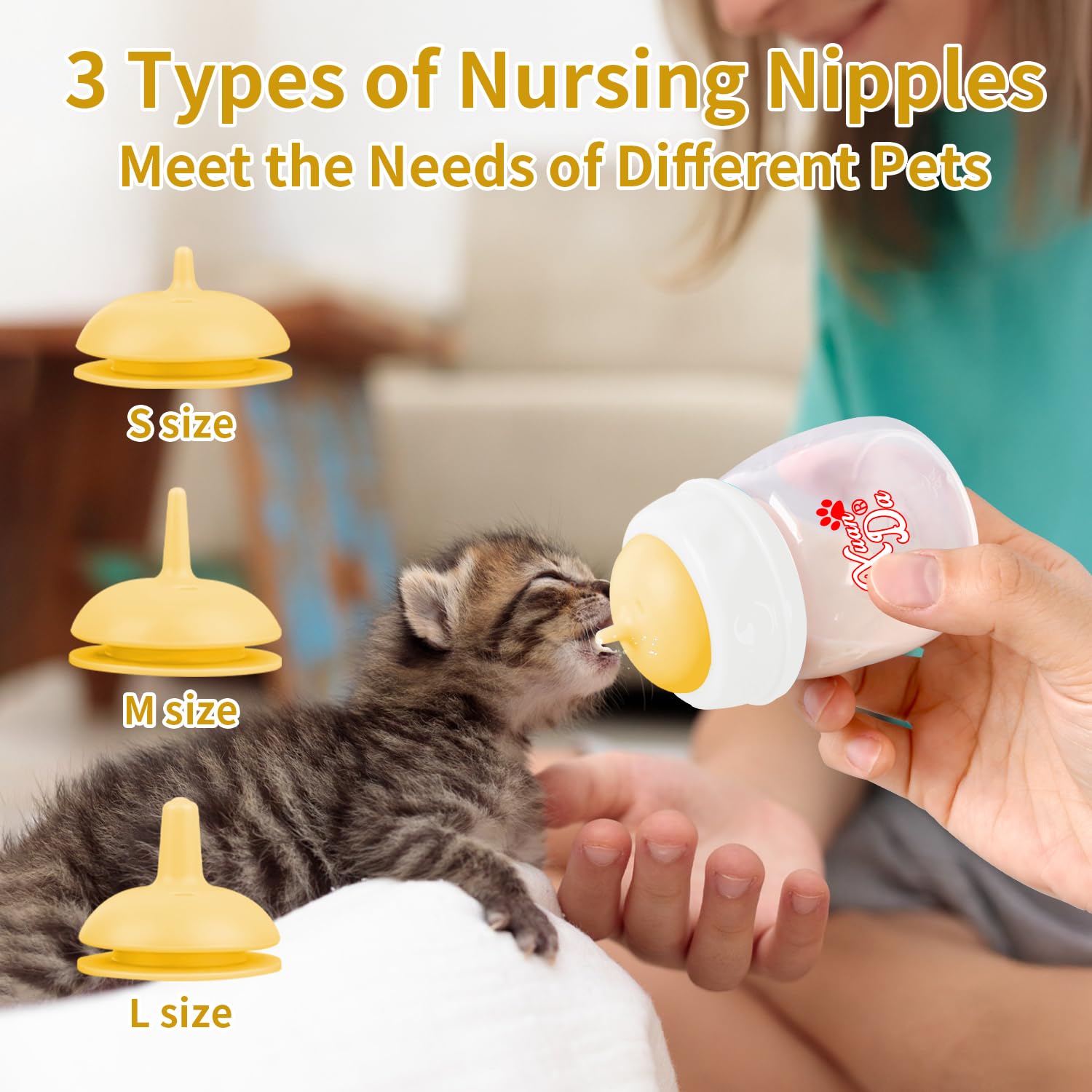 Xuanda Pet Feeding Bottle,3 Pack 60ml Nursing Bottle, 3 Sizes Nipples with Ventilation Valve Resistant Tearing Perfect for Puppi