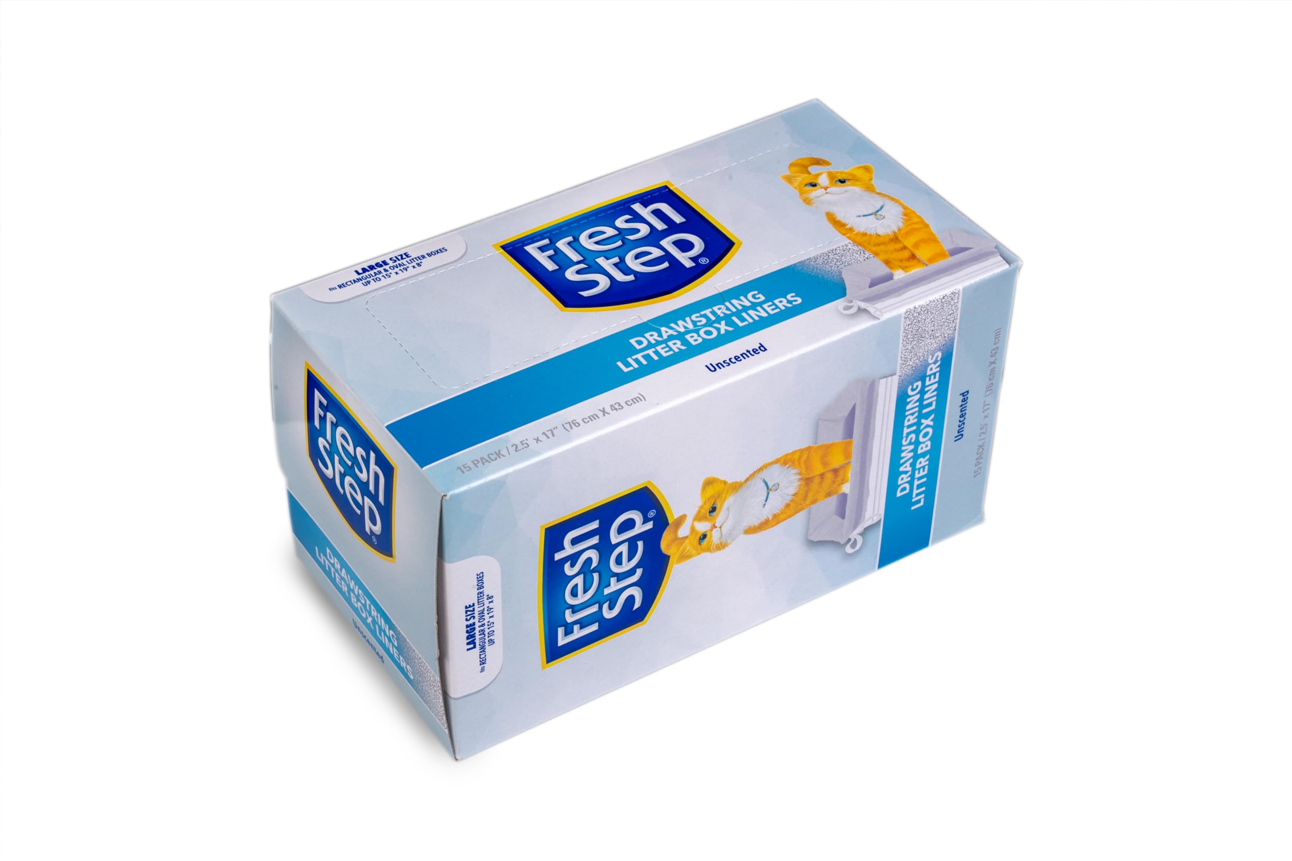 Fresh Step Drawstring Cat Litter Box Liners, Unscented, Size Large, 30' X 17' | Kitty Litter Bags - 15 Count - Cat Litter Liners For Rectangle Or Oval Litterboxes