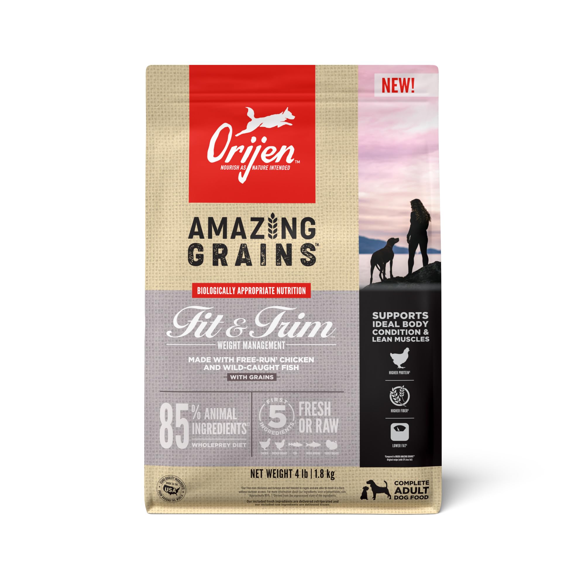 ORIJEN Amazing Grains Fit & Trim Dry Dog Food Recipe, 4lb