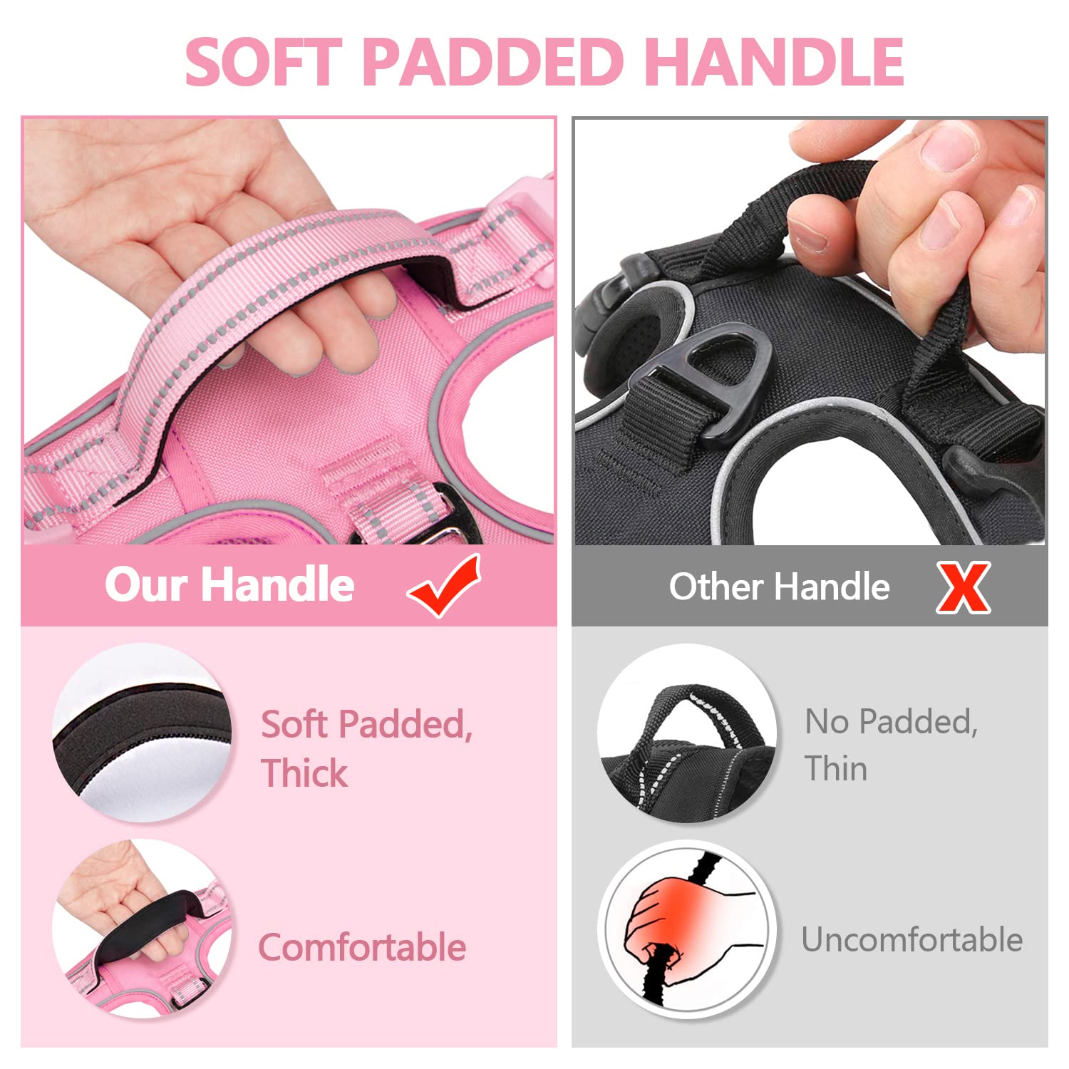 Poypet No Pull Dog Harness, No Choke Reflective Dog Vest, Adjustable Pet Harnesses With Easy Control Padded Handle For Small Medium Large Dogs(Light Pink Matching Trim,S)