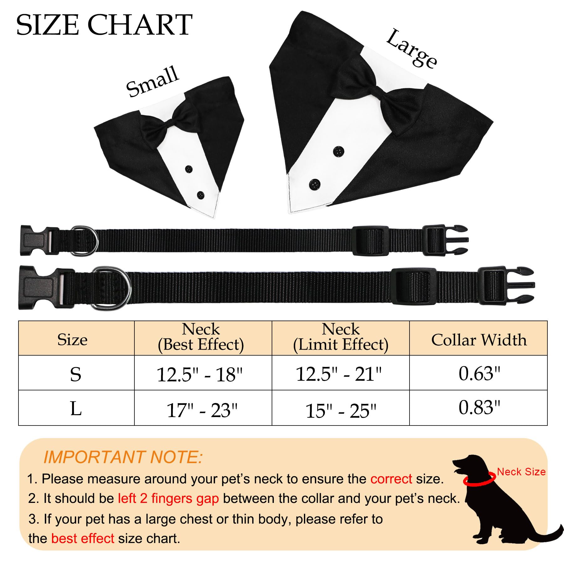 Goyoswa Dog Tuxedo Dog Suit Dog Wedding Bandana Collar With Bow Tie, Adjustable Dog Tux Formal Dog Costumes, Engagement Birthday Tuxedo For Small Medium Large Dogs Pets (Large: Neck 15”-25”)