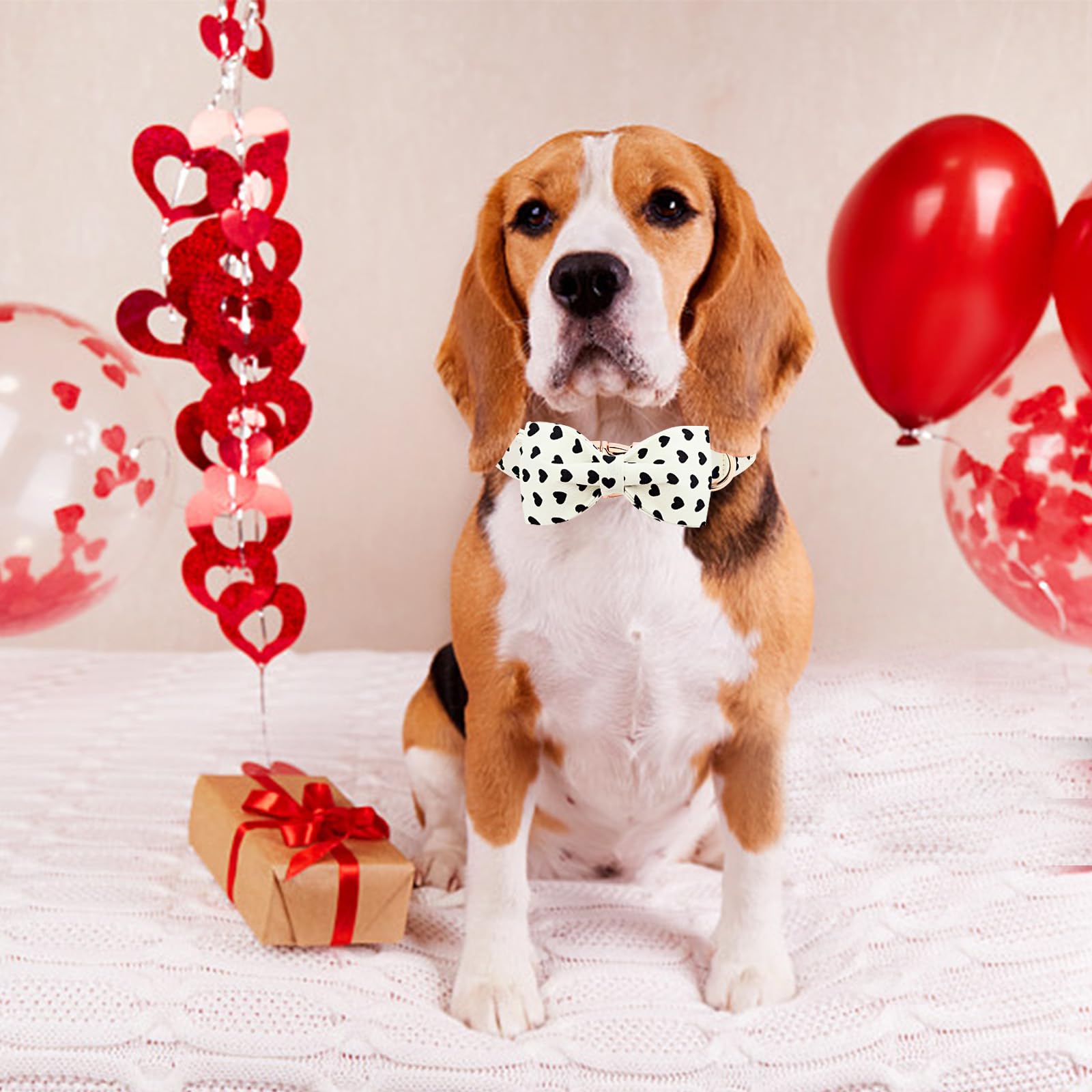 Lionheart Glory Dog Bow Collar Valentine'S Day Dog Collar For X-Large Dogs Hearts Print Dog Collar With Bowtie Spring Dog Collar
