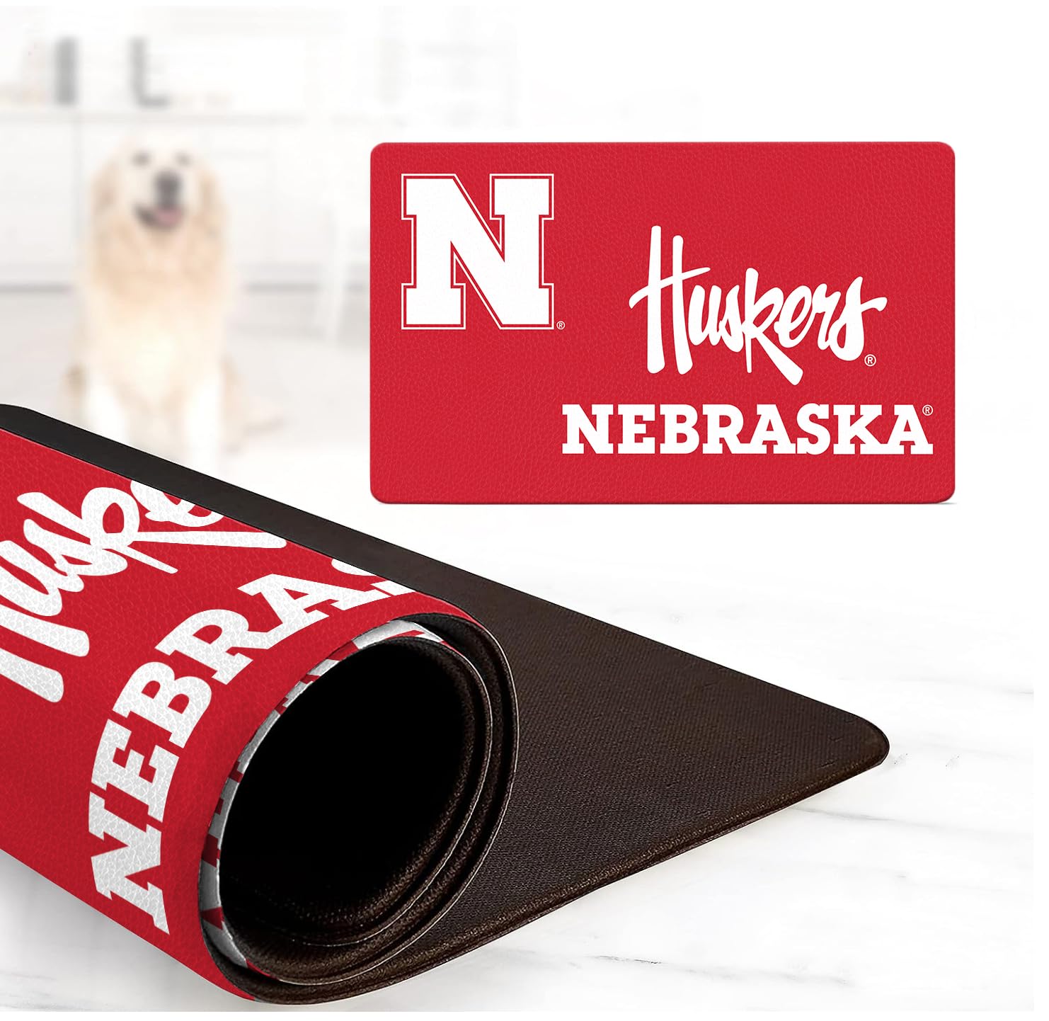 Nebraska Cornhuskers Officially Licensed Food and Water Mat for Dogs and Cats | 18 x 29 | Non-Slip | Water-Proof