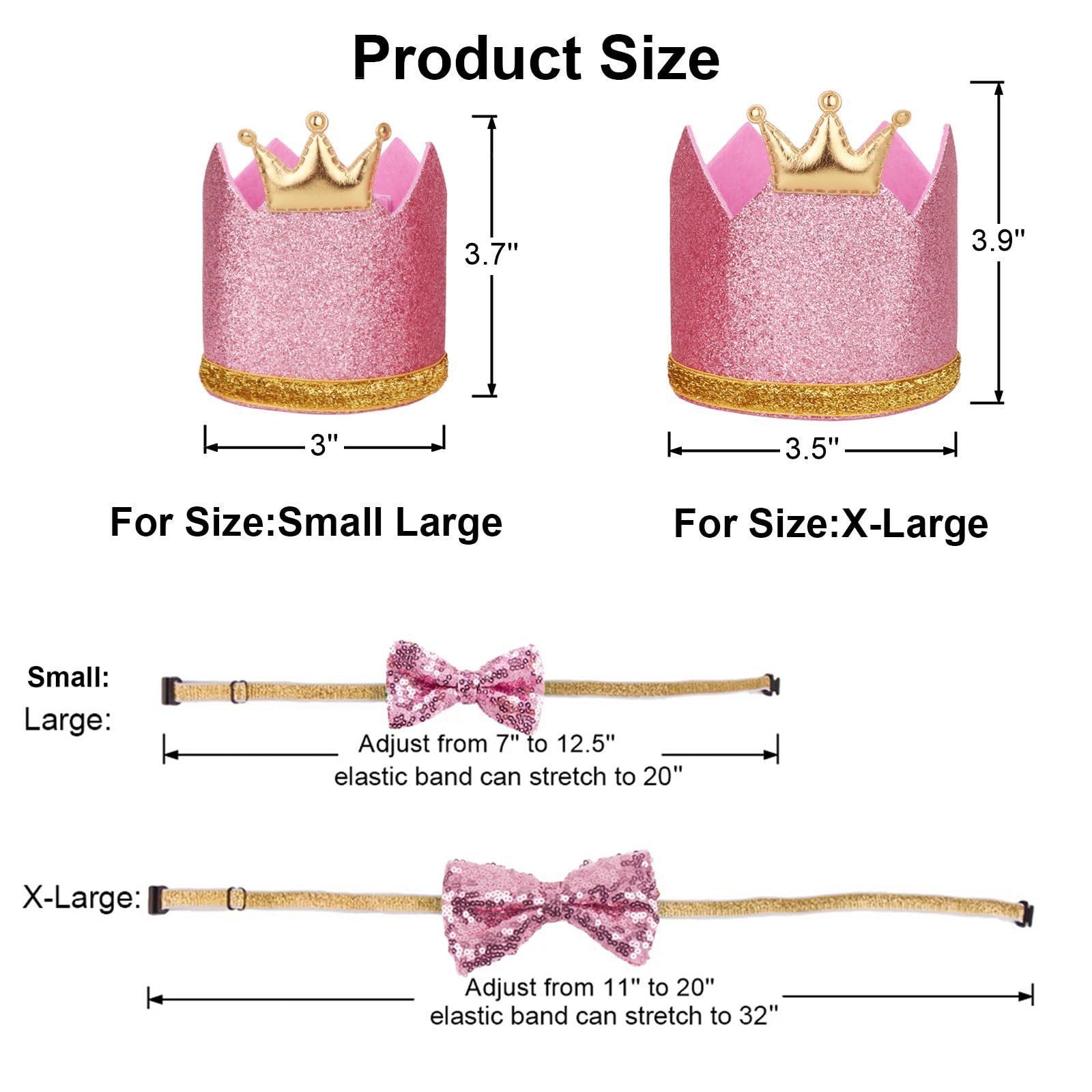 Ptdecor Dog Birthday Party Supplies, Multi Size Birthday Girl Bandana, Pink Crowns Hat Set For Large X-Large Pets (X-Large)