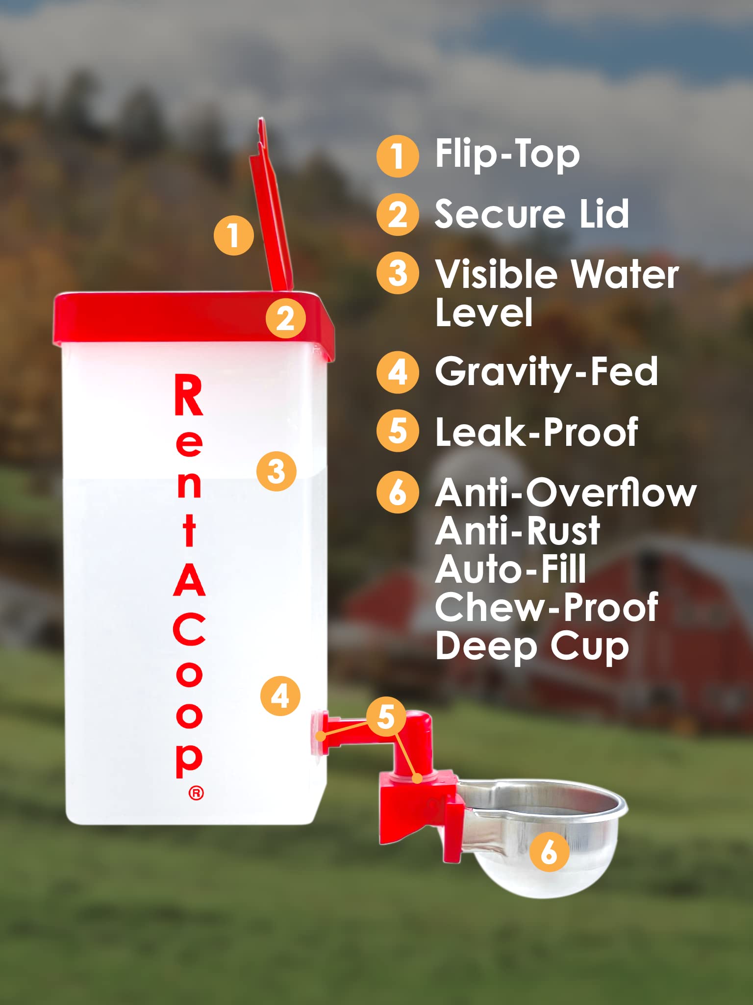 Rentacoop 64Oz(2L) Small Animal Drinker With Auto-Fill Metal Cups - Suitable For Small Pets, Bunnies, Hamsters, Guinea Pigs, Rabbits, Chinchillas, Mice And Rats