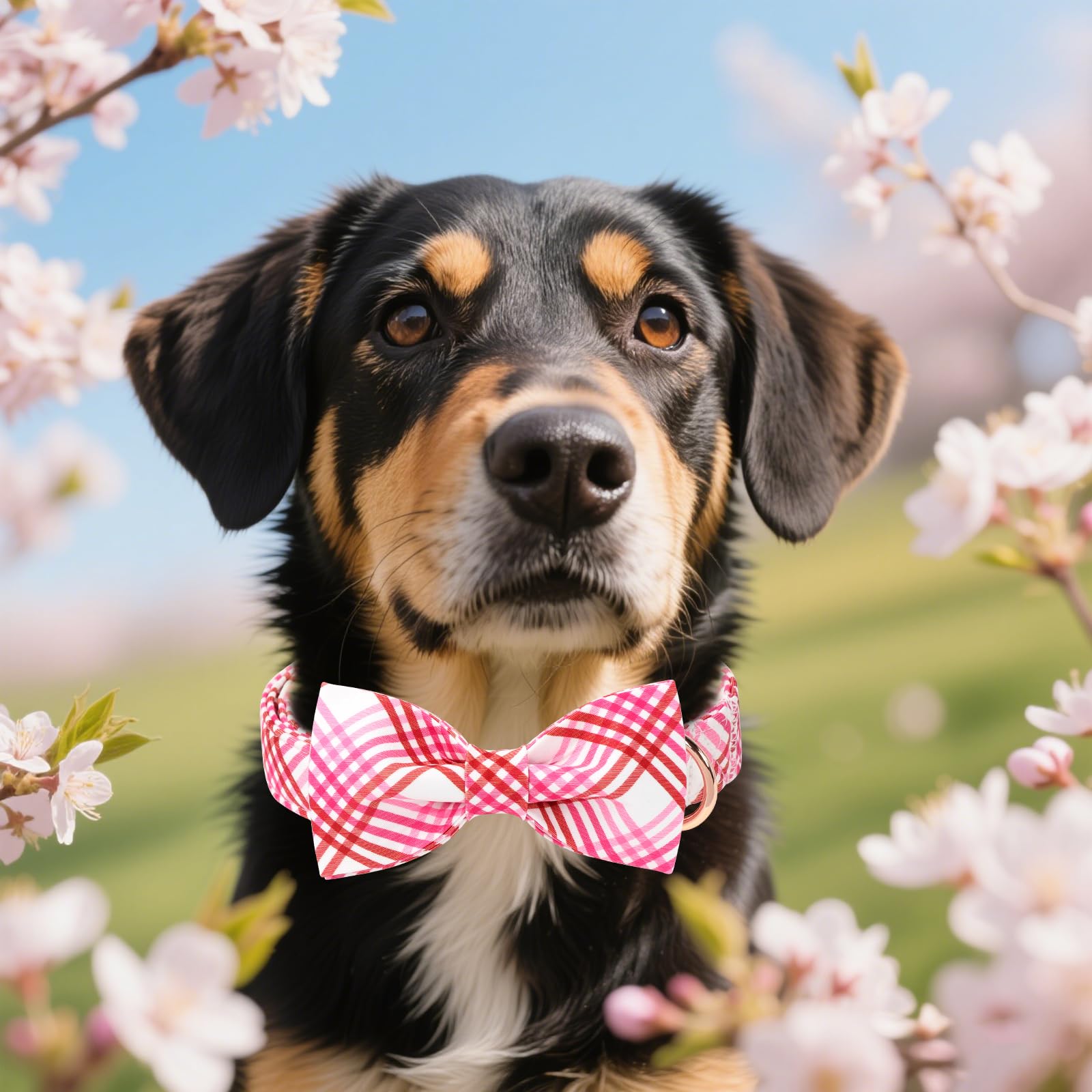 Unique Style Paws Cotton Dog Collar With Bow Spring Summer Collar With Red White Grid For Small Medium Large Boys Girls Dogs