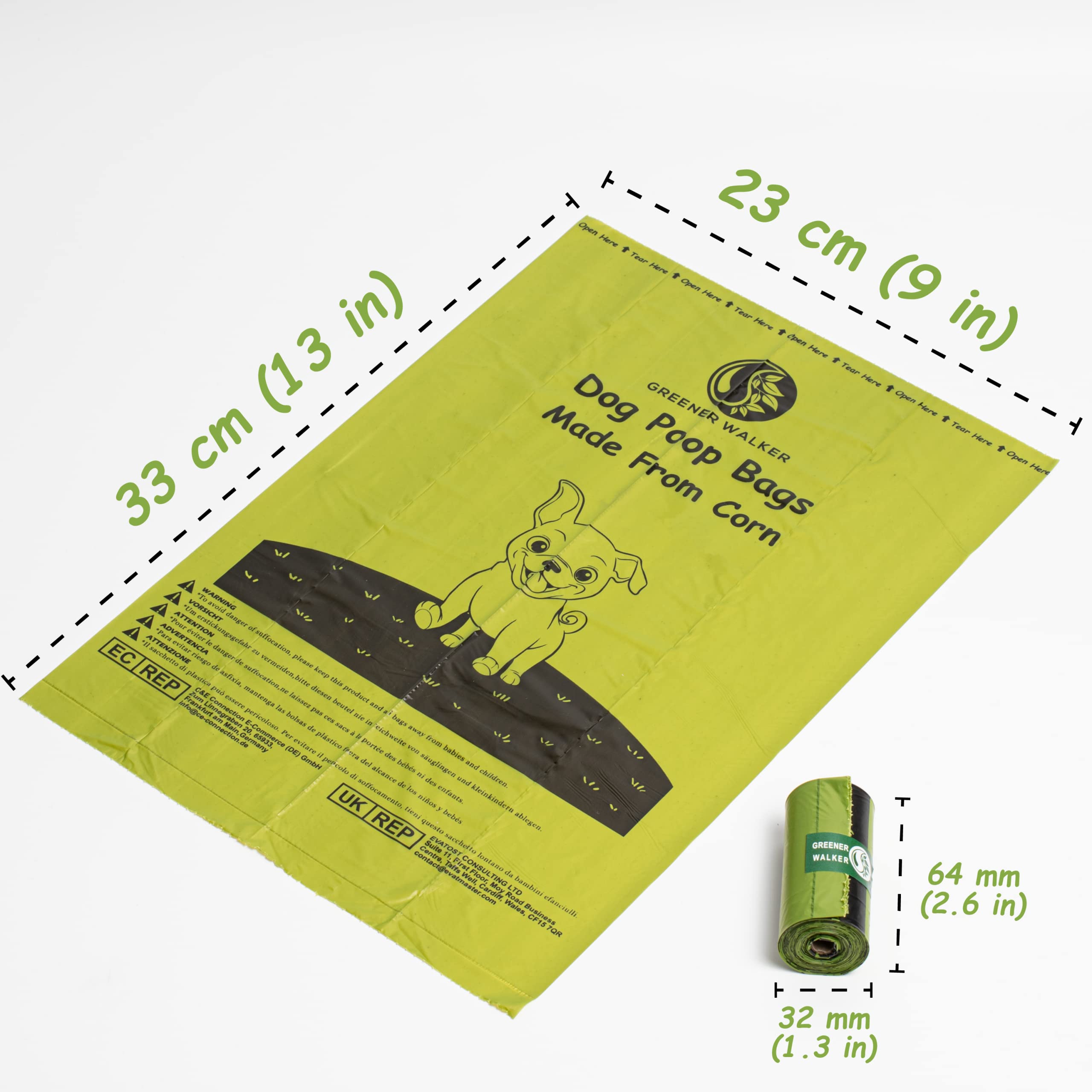 GREENER WALKER Dog Waste Bags, Extra Thick, 540 Count, Leak Proof, Brown, Model GW-BIO540Br, Made from PE & Corn Starch