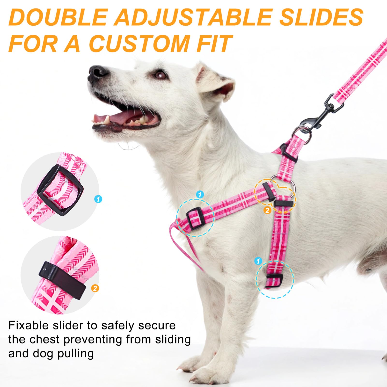 BEAUTYZOO No Pull Dog Harness and Leash Set - Adjustable Step-in Puppy Harness for Small Medium Large Dogs, Escape Proof Soft Ny