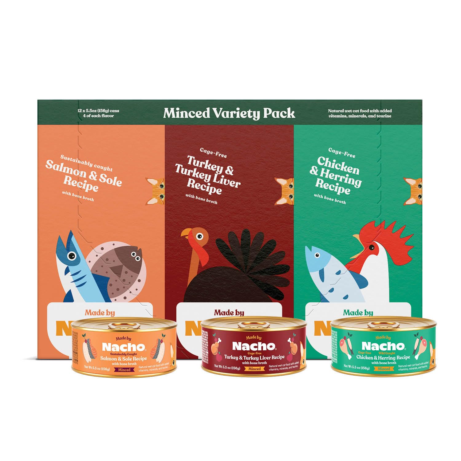 Made by Nacho Premium Minced Wet Canned Cat Food with Hydrating Bone Broth 5.5oz (12 Packs) (Variety Pack (Turkey & Turkey Liver