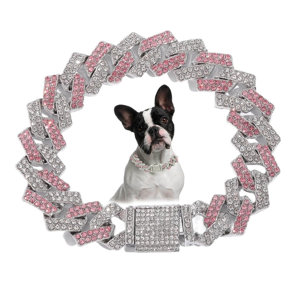 Chain Dog Collar For Large Dogs, Diamond Metal Cuban Link Dog Collar,15Mm Wide Bling Sparkly Puppy Necklace For Small Medium Lar