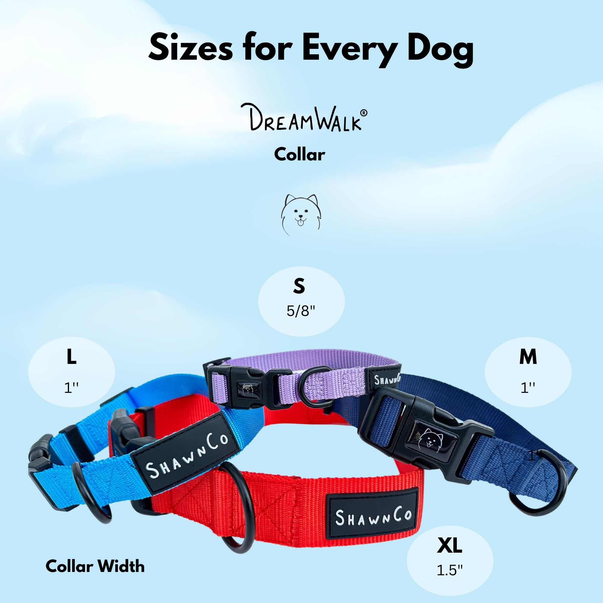 ShawnCo Dream Walk Dog Collar- Premium, Adjustable and Comfortable Pet Collar for Small, Medium, Large and Extra Large Dogs (Whi