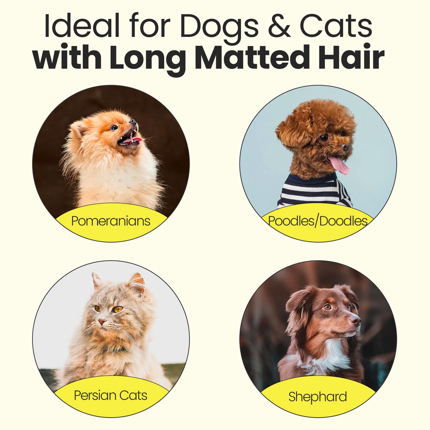 SHEDTITAN Metal Dog Comb Set - Detangler for Matted Fur - 2 Piece Set - Yellow/Black