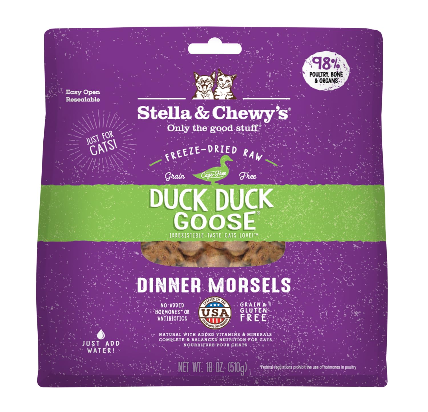 Stella & Chewys Freeze-Dried Raw Cat Dinner Morsels - Grain Free, Protein Rich Cat & Kitten Food - Duck Duck Goose Recipe - 18
