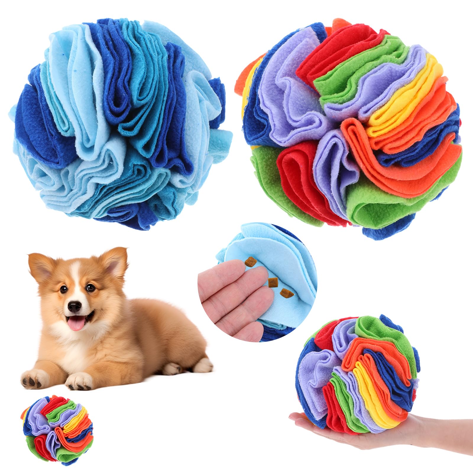 AojSup 2 Packs Snuffle Ball for Dogs - Sniffle Interactive Treat Ball, Stress Relief, Slow Feeder, Puzzle Toy for Small Medium D