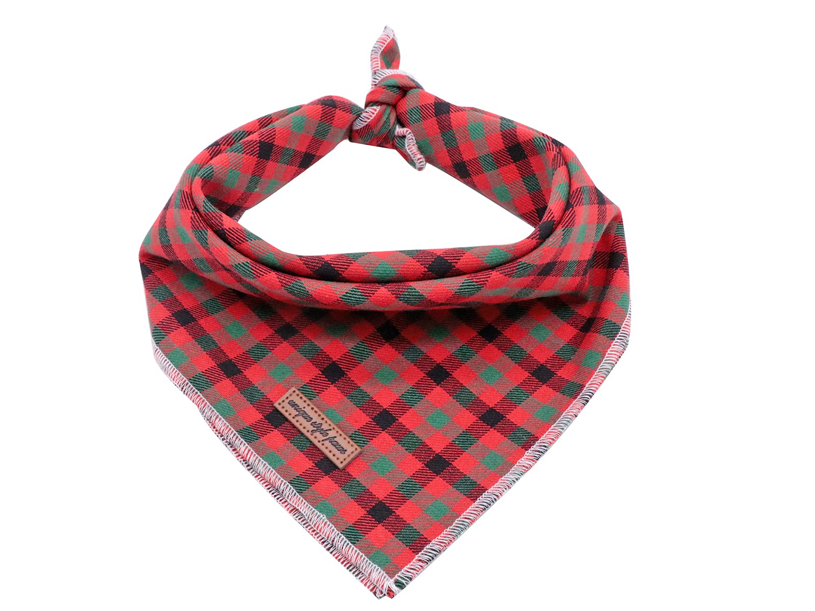 Unique Style Paws Dog Bandana, Christmas Plaid 1Pc Washable Square Dog Scarfs For Small Medium Large Dogs Adjustable Dogs Bib Sc