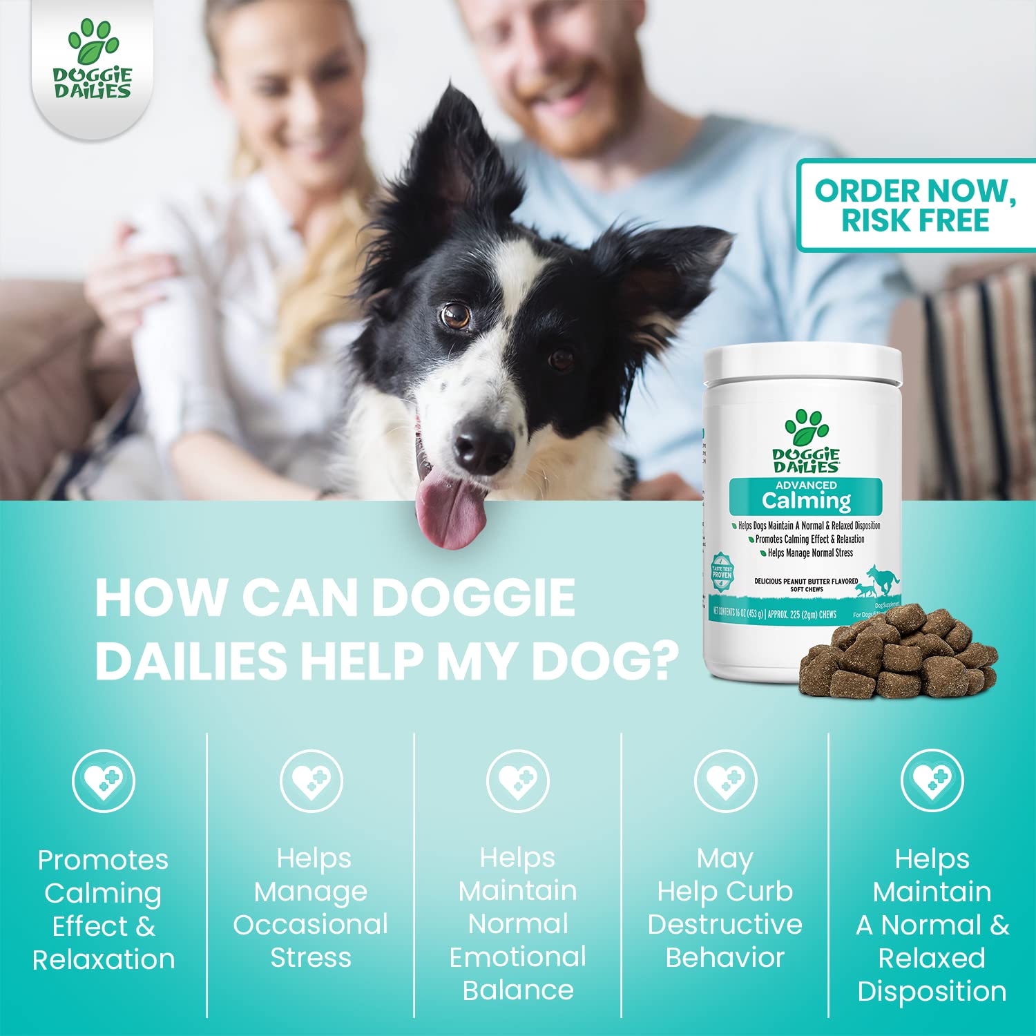 Doggie Dailies Calming Chews For Dogs, 225 Soft Chews, Melatonin For Dogs With Chamomile