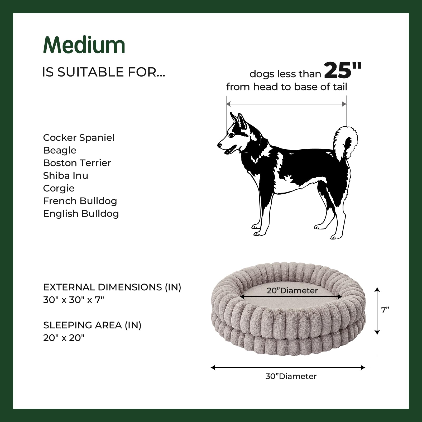 Balance Luxury Donut Dog Bed, 30 Inches Round Dog Bed Medium Size Dogs Washable, Egg Crate Foam Calming Dogs Bed For Pets With A