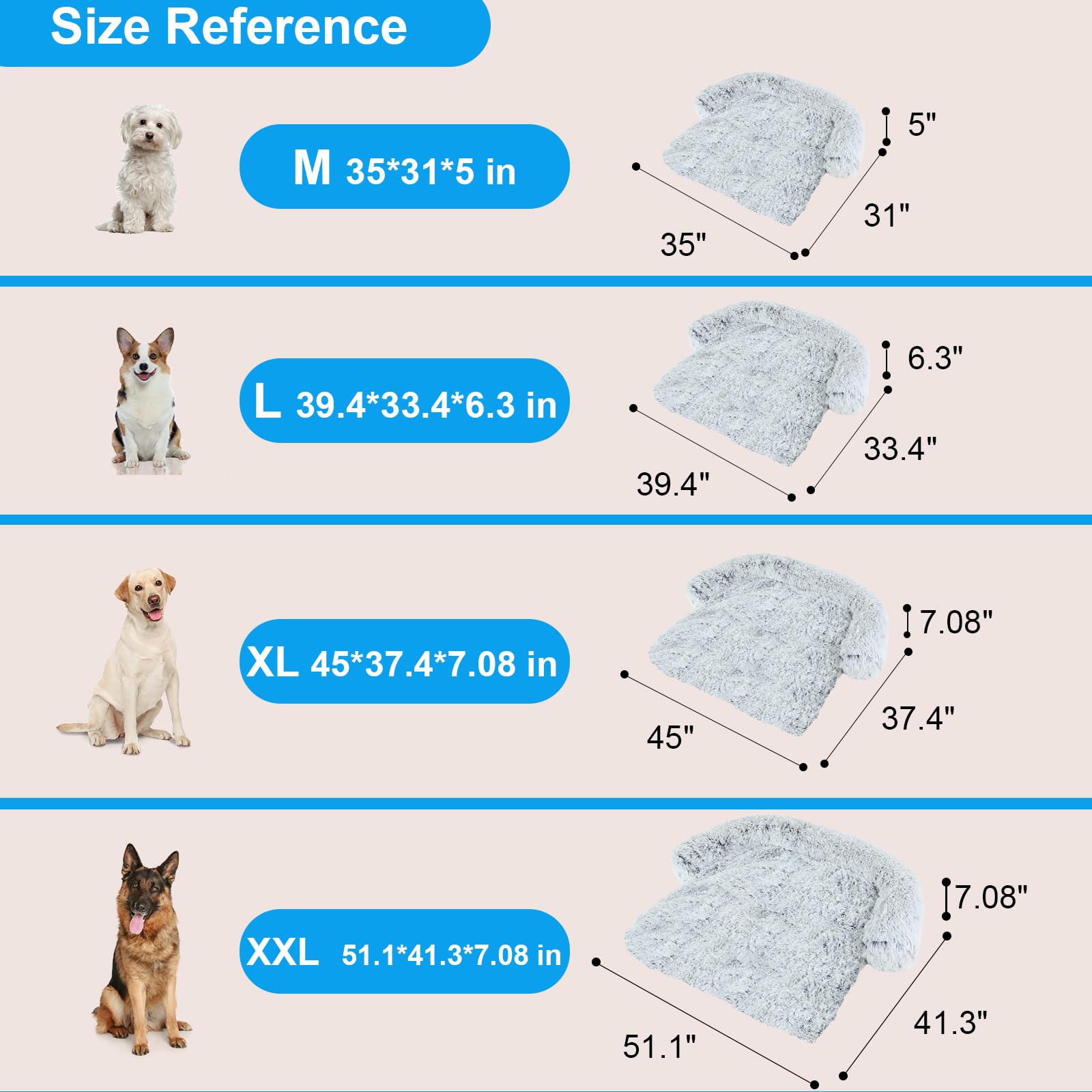 Luxurious Dog Couch Bed Protector For Dogs Memory Foam, Removable Fluffy Plush Pet Couch Cover For Dogs Washable, Calming Dog So