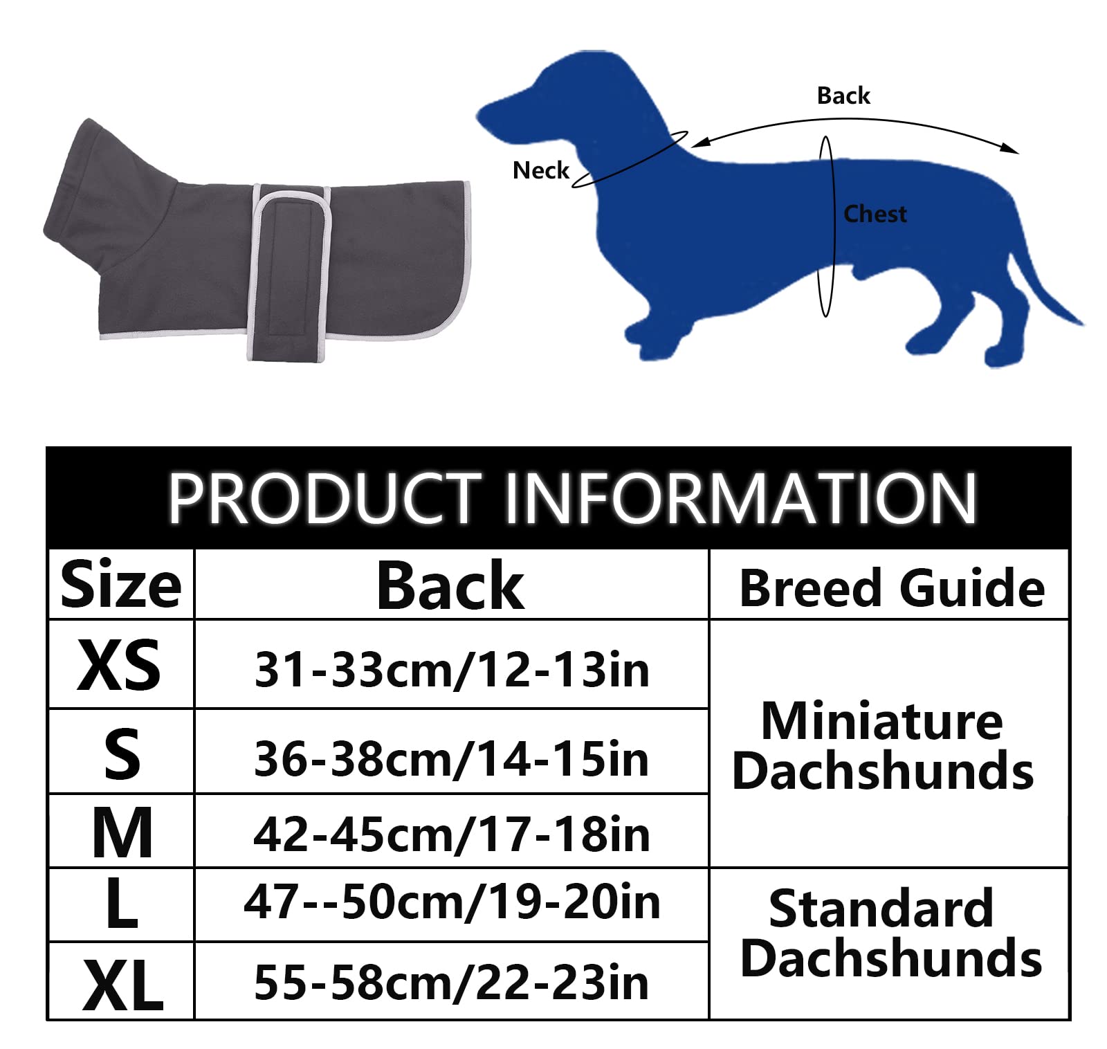 Geyecete Dog Jacket, Dog Coat Perfect For Dachshunds, Dog Winter Coat With Padded Fleece Lining And High Collar, Dog Snowsuit With Adjustable Bands Sizes -Gray-S