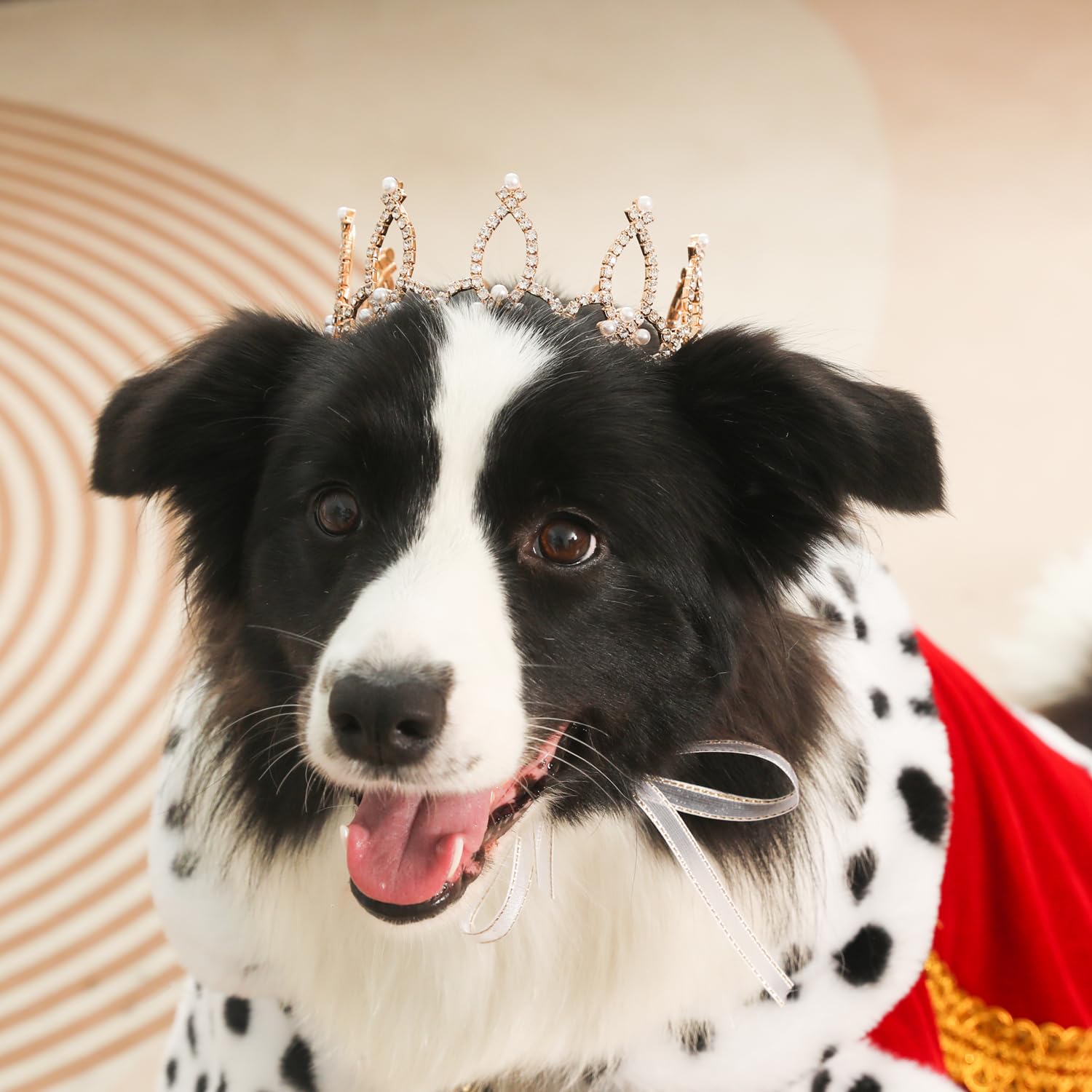 Lovelyshop Pet Series Gold Plated Royal Rhinestone Pearl Full Round Dog/Cat Crown For Rolyal Family Costume Hair Accessories-Lar