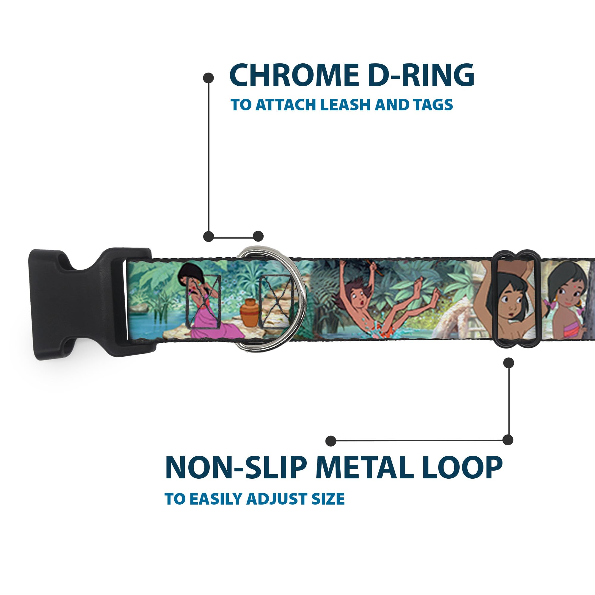 Buckle-Down Plastic Clip Collar - The Jungle Book Scenes - 1/2' Wide - Fits 8-12' Neck - Medium