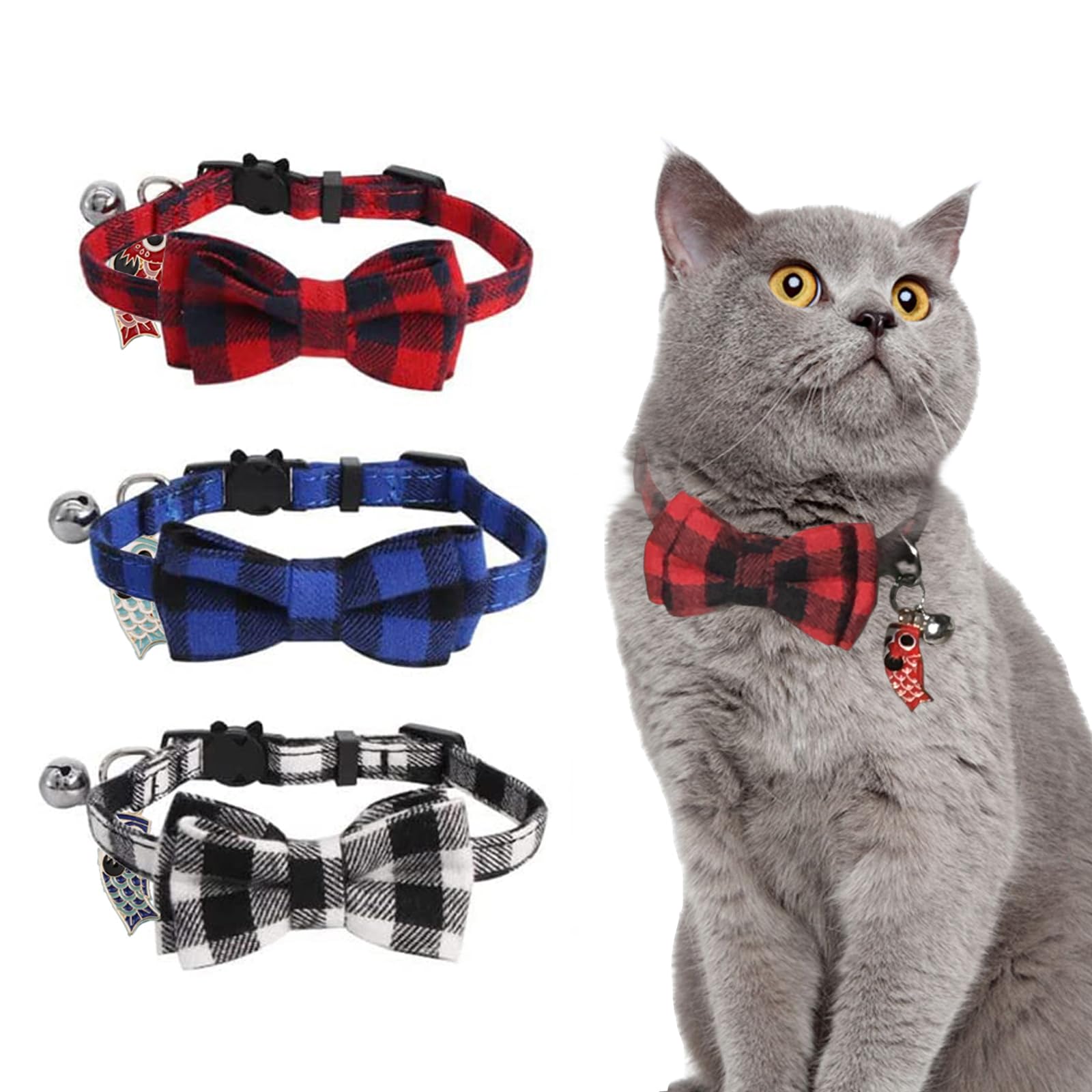 English Style Cat Collars With Bow Tie?Pendant And Bell,Personalized Breakaway Kitten Collar For Girl Boy Cats,Adjustable 7-12In