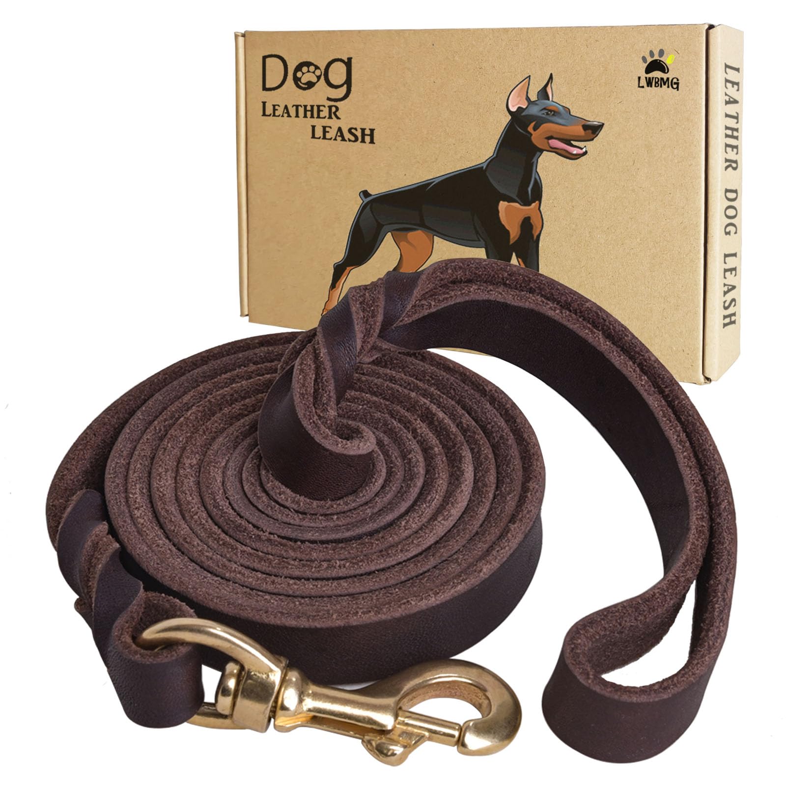 Lwbmg Leather Dog Leash - 8Ft X 1/2 Inch, Heavy Duty, Braided, Comfortable For Medium Large Dogs - Brown
