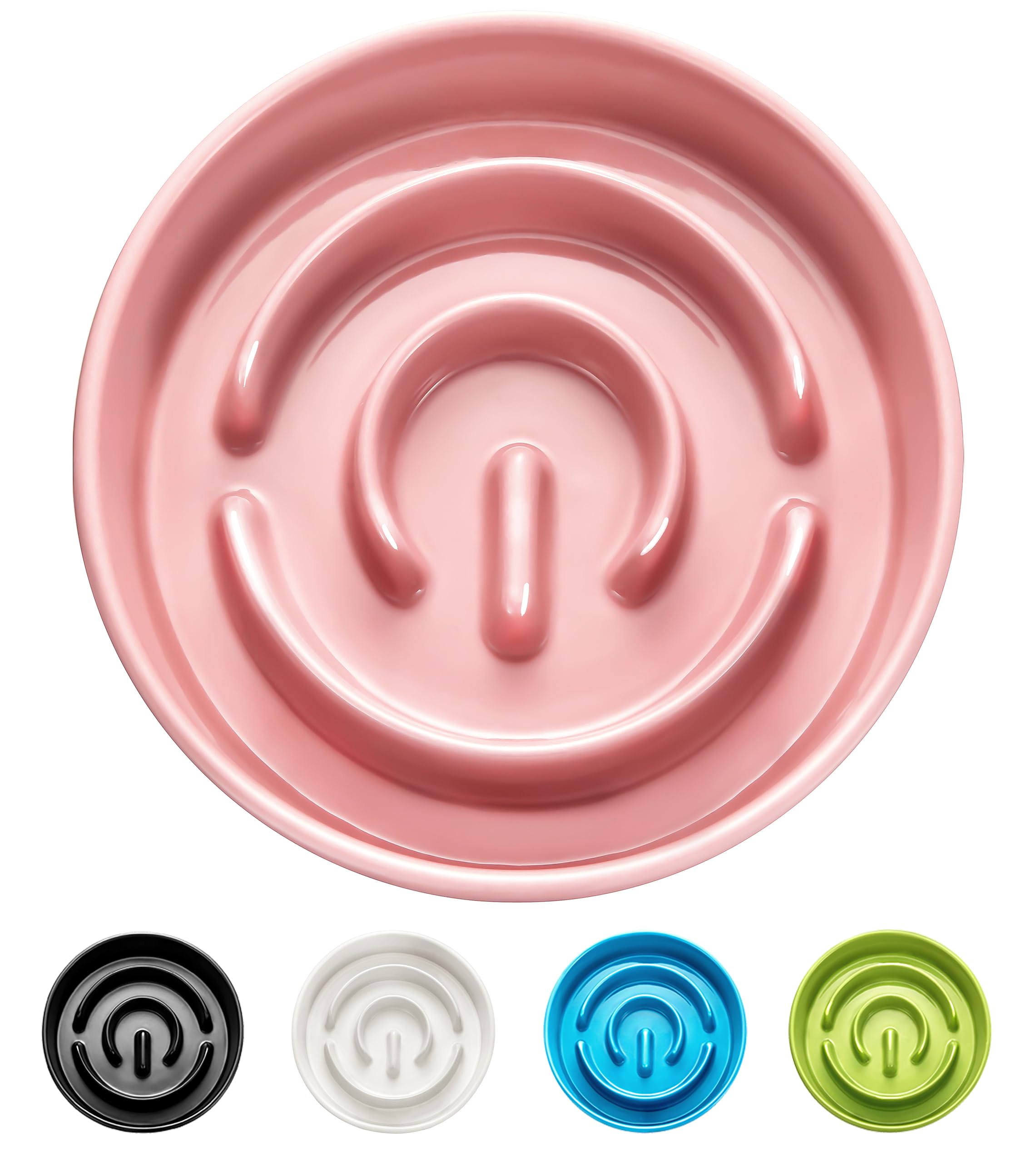 MOPANG Ceramic Slow Feeder Bowls for Large Dogs, 3.0 Cups Slow Feeder for Fast Eaters, 48oz, 10in, Pink