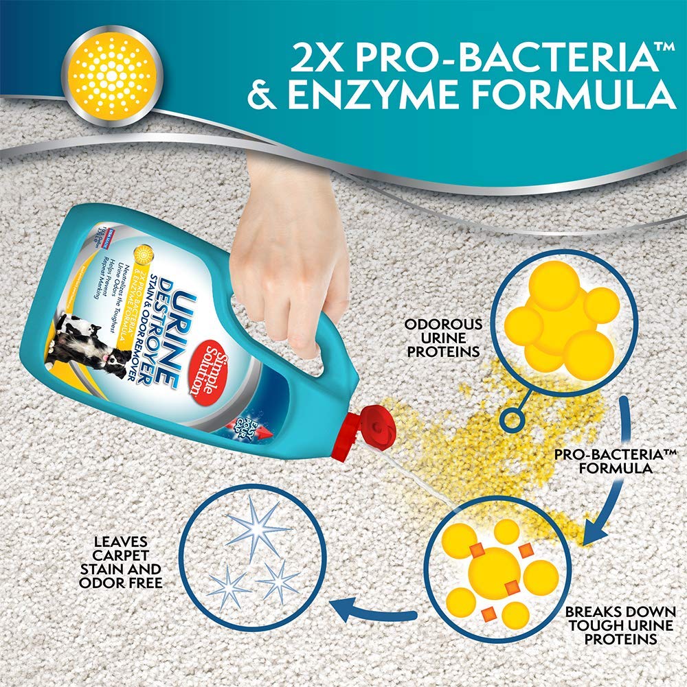 Simple Solution Pet Urine Destroyer | Enzymatic Cleaner With 2X Pro-Bacteria Cleaning Power | Targets Urine Stains And Odors | 1 Gallon, 128 Oz Refill
