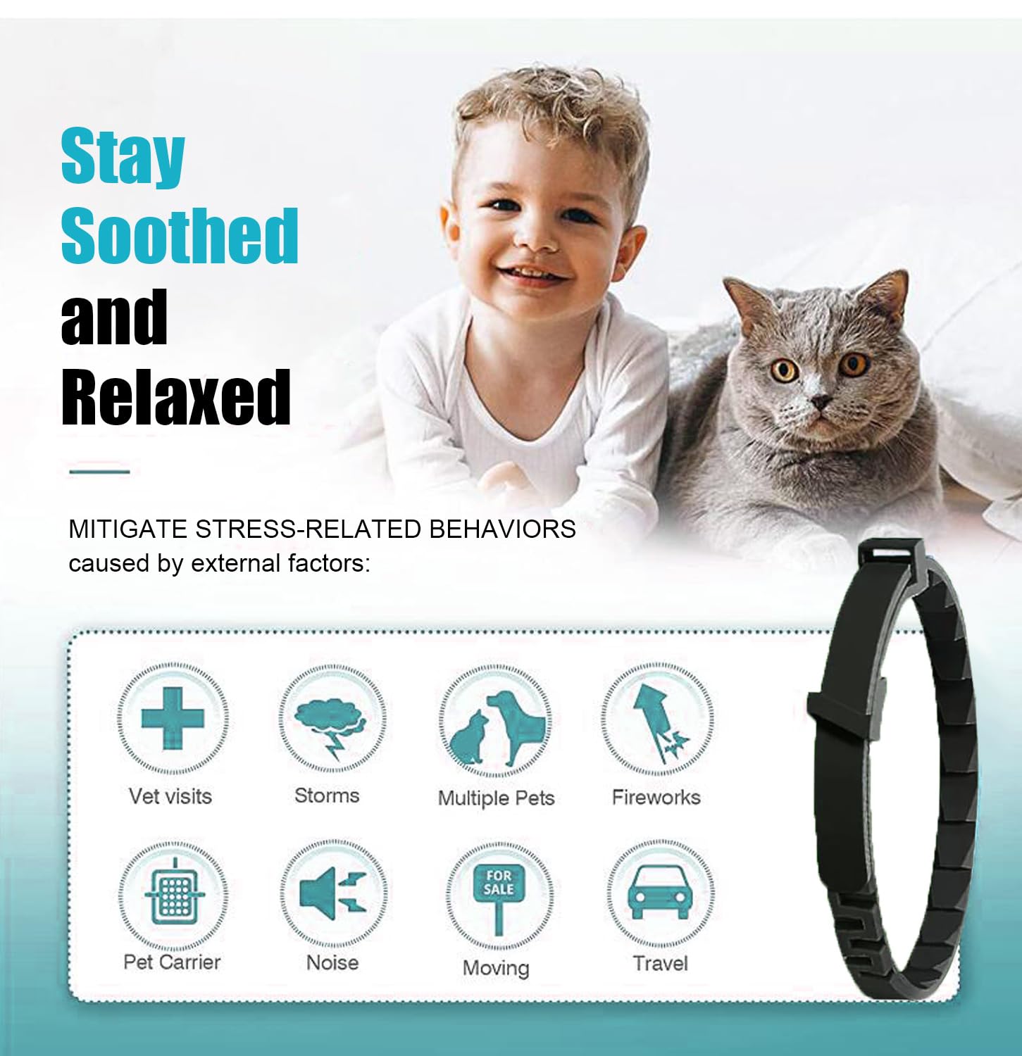 Cat Calming Collar 4 Pack, Adjustable Soother, Anxiety Relief, Stress Pheromone Collar For Cats, Comfort Cat Calm Collars, Lasts