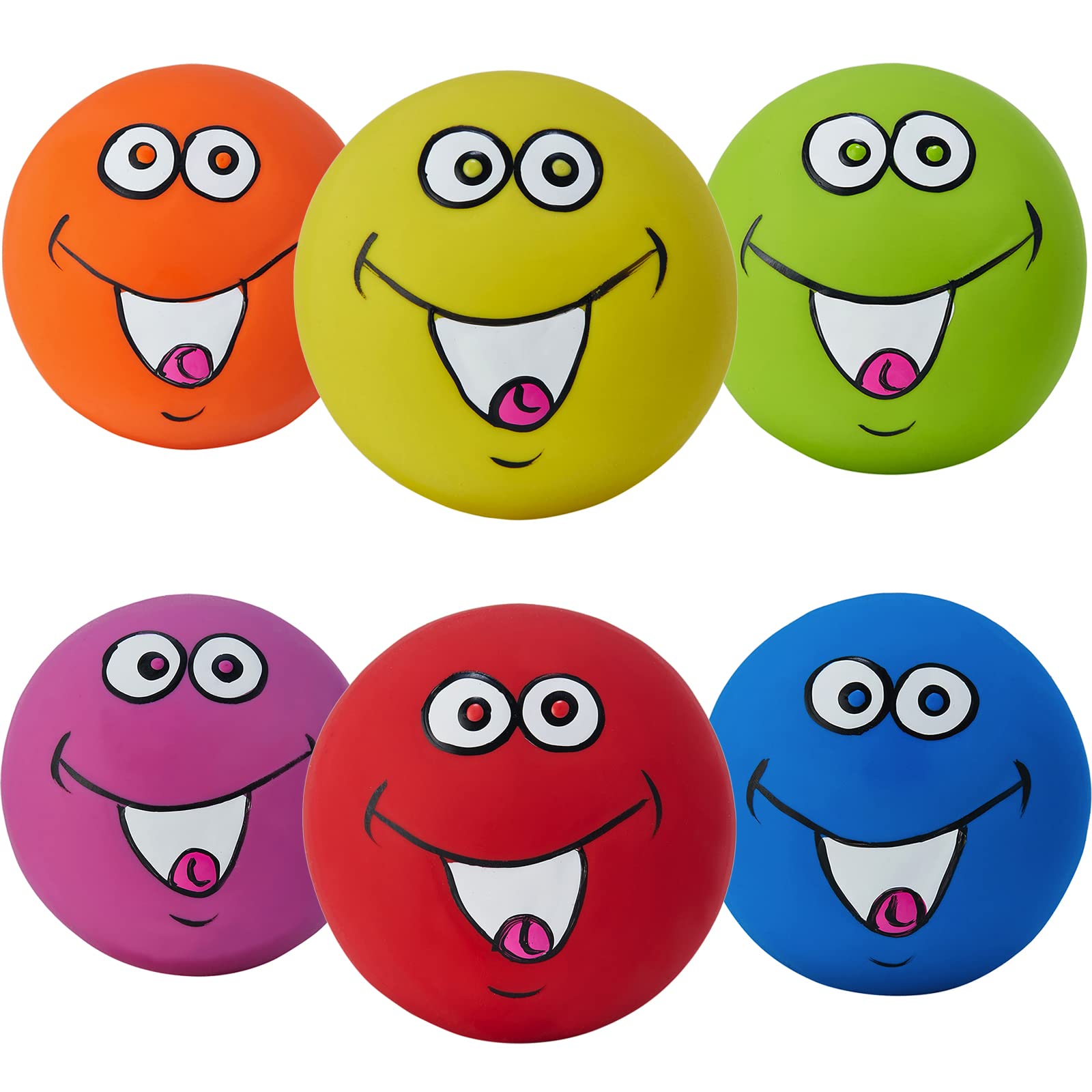 Coricorsu Squeaky Dog Toys Chewing Durable Teething Latex Rubber Soft Interactive Fetch Play Dog Balls With Funny Smile Face For