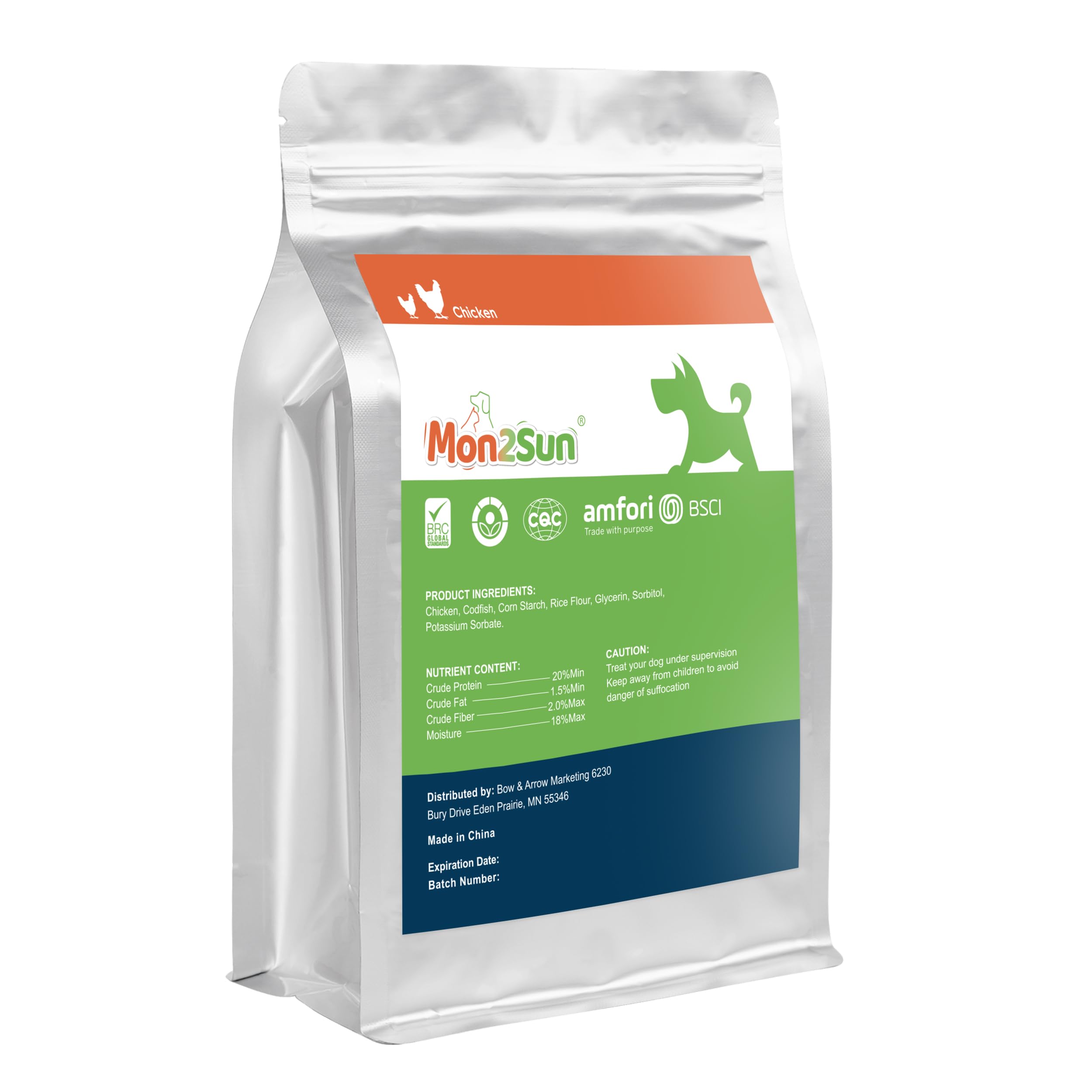 MON2SUN Rawhide Free Dog Treats, 4 Inch Chicken Wrapped Cod Fillet Dog Snacks for Small Dogs, Soft and Training Treats, 20oz (56
