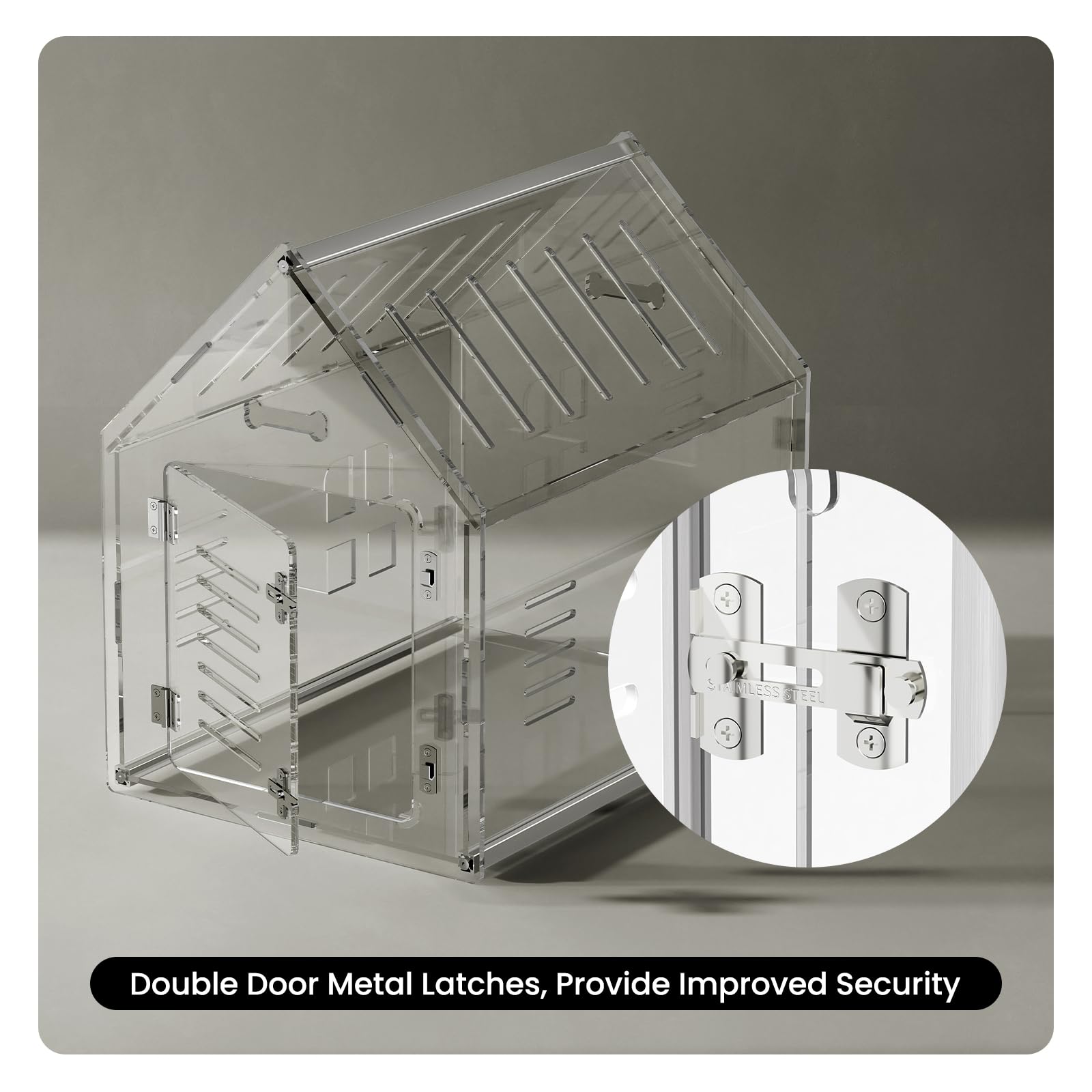 Sumerflos Acrylic Dog House, Clear 24" L x 18" W x 23" H Indoor Kennel, Lockable & Ventilated for Small Dogs and Cats