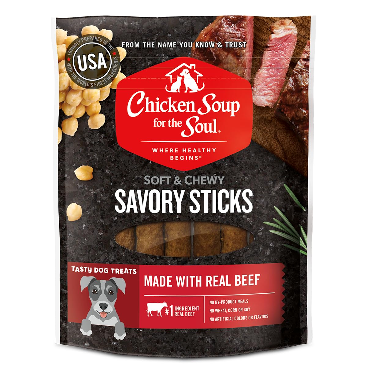 Chicken Soup for the Soul All Natural Premium Savory Sticks Soft & Chewy Dog Treats, Real Beef First Ingredient, No by-Products,