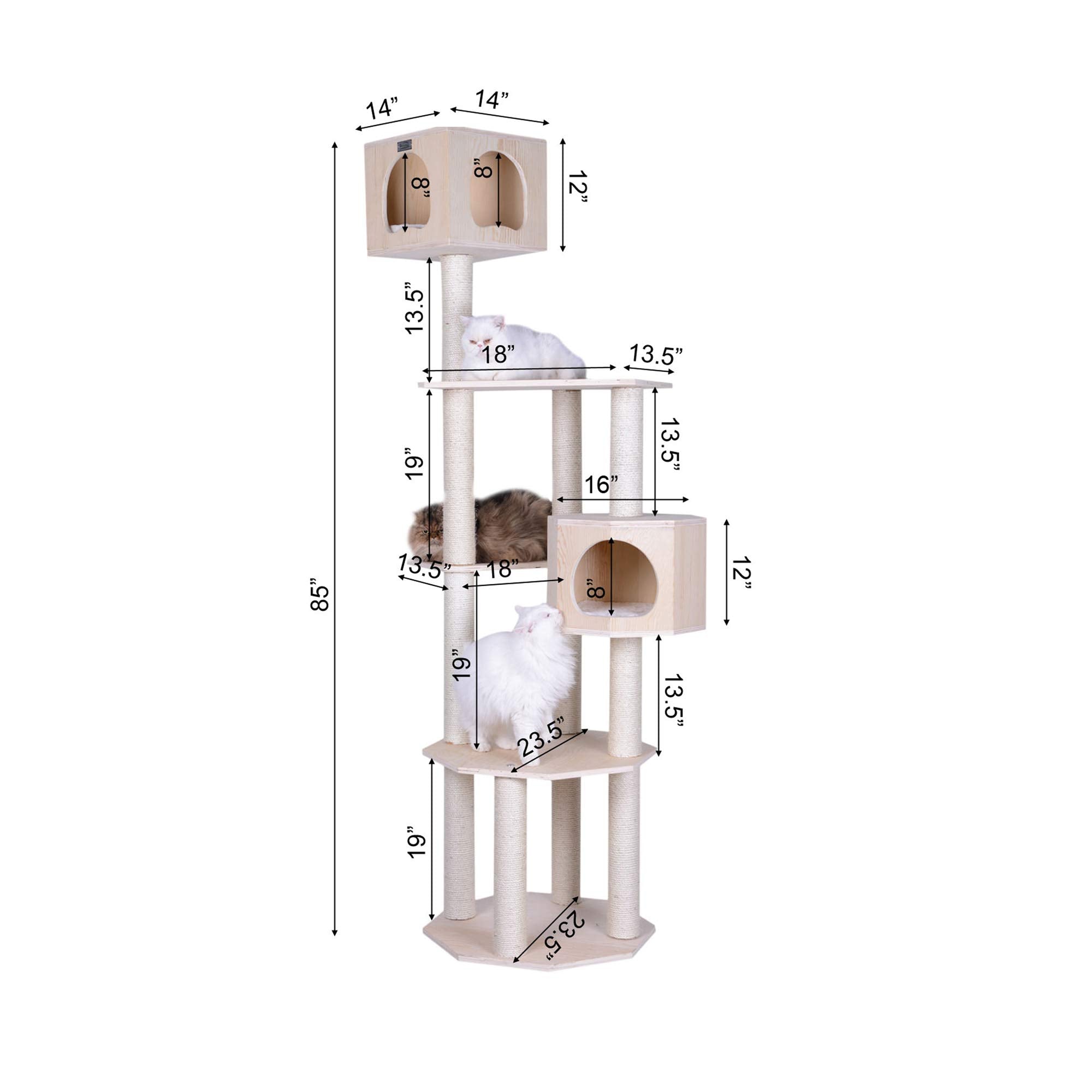 Armarkat Premium Pinus Sylvestris Wood Cat Tree Condo Scratching Post Kitty Furniture Tall Sturdy Light Wood And Sisal Rope, Pine, 36 In (S8502)