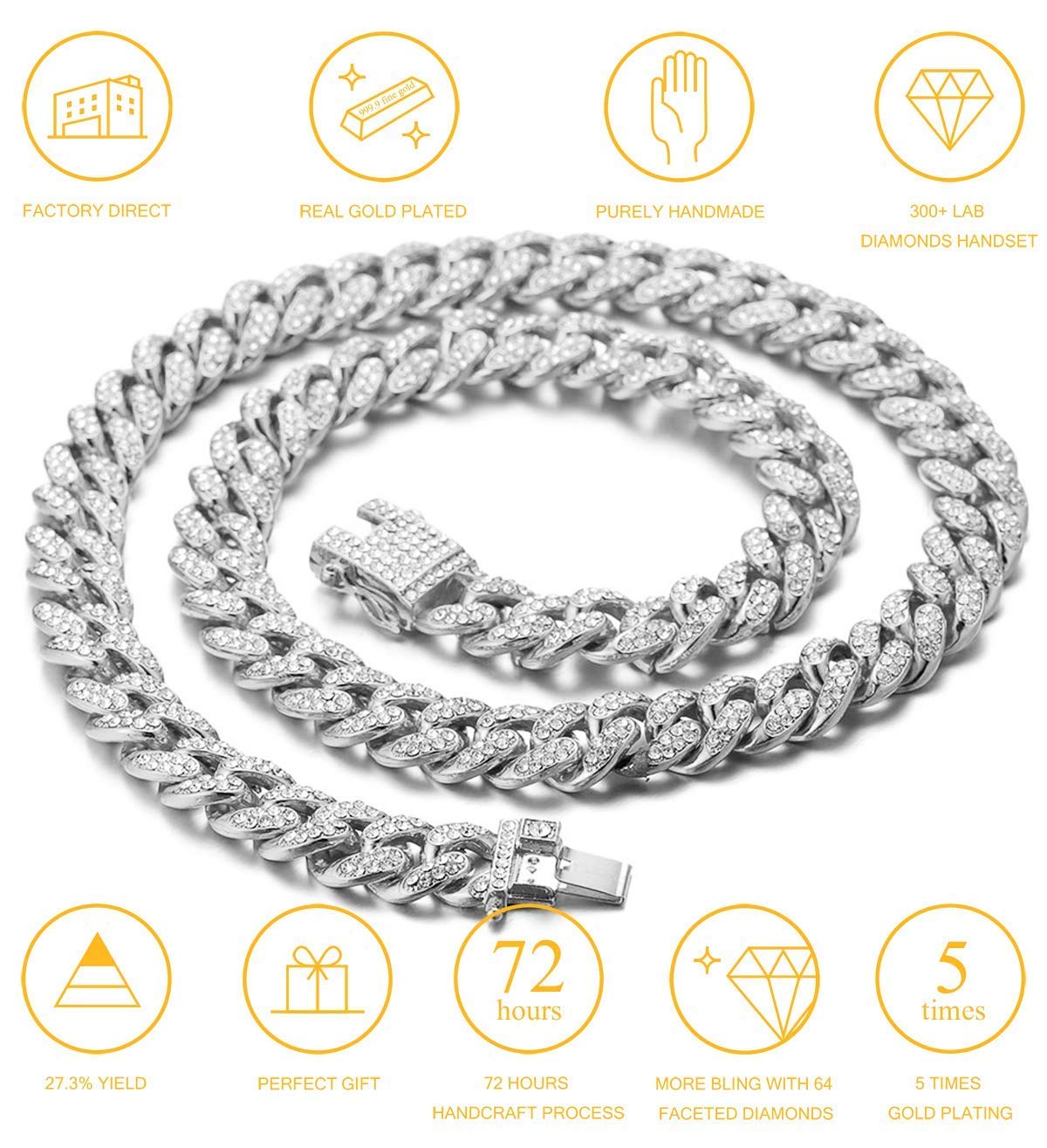 Halukakah Cat Collar - Carat - Iced Out Diamond Cuban Link Gold Chain For Cats & Kittens - Platinum Plated 9'' Collar Size - For