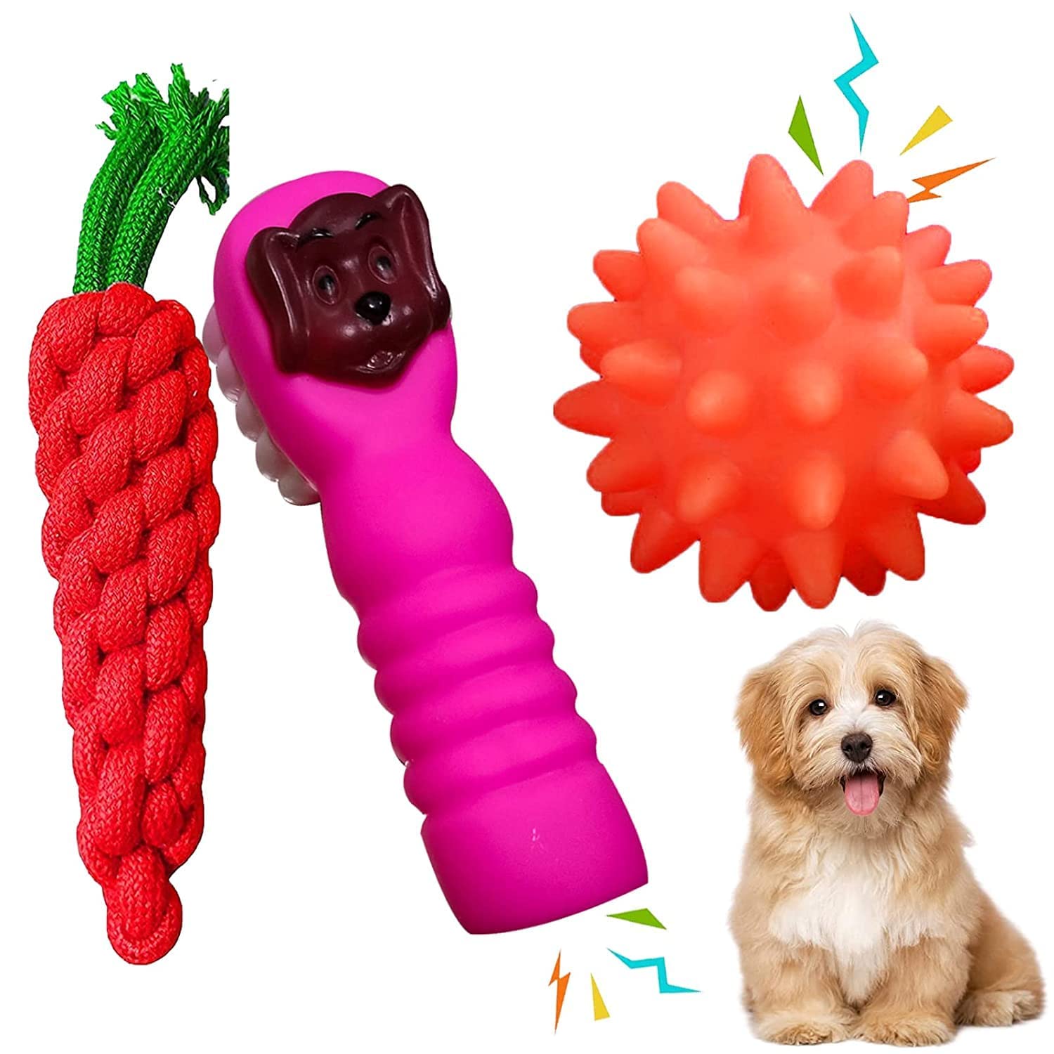Psk Pet Mart Dog Squeaky Toy And Rope Toy Combos Toys For Puppy (Pack Of 3, Color May Vary)