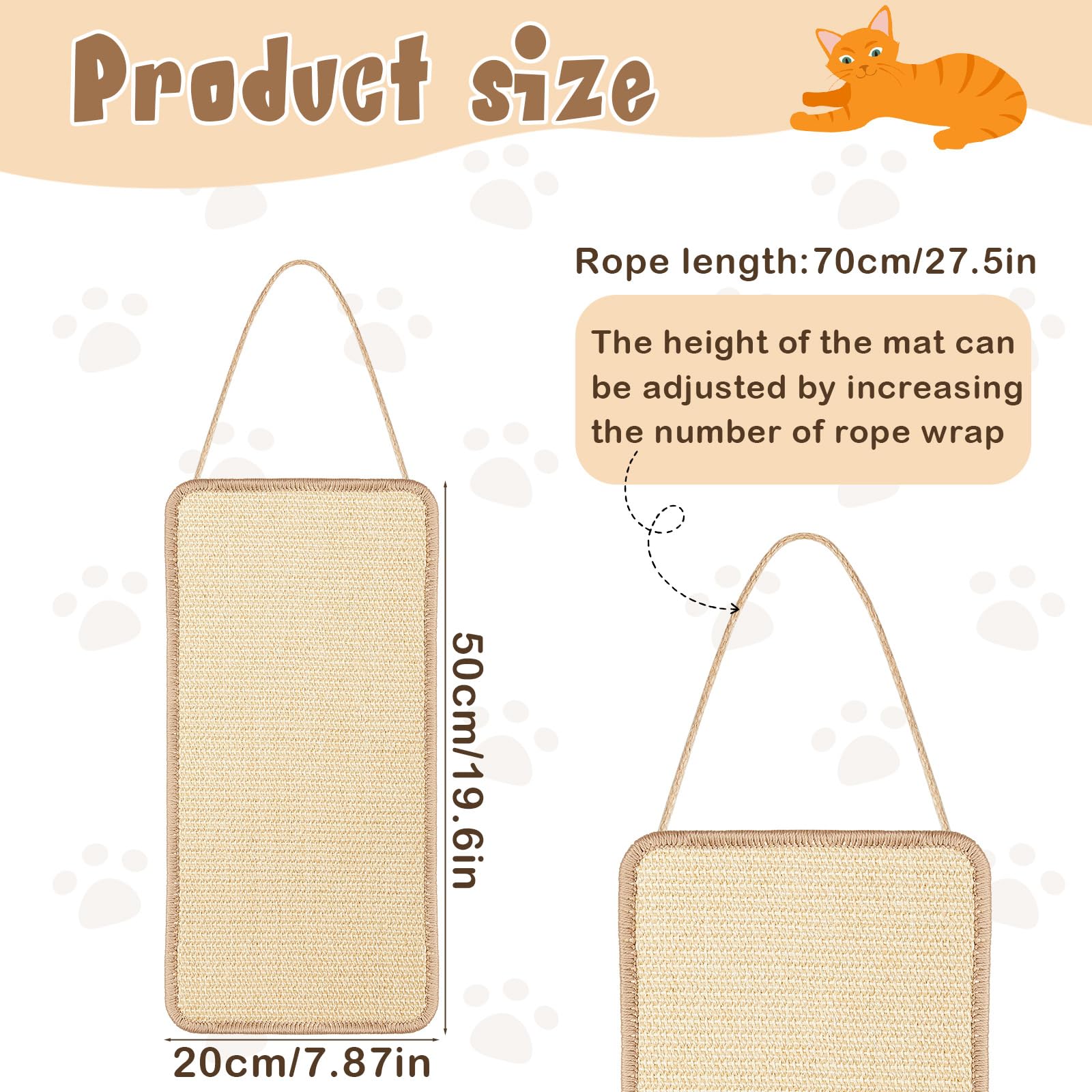 Dansydaisy 2 Pack Sisal Door Cat Scratching Mat Double Use Hanging Scratcher Wall Floor Mount Natural Cat Scratch Mat Kitty Scra